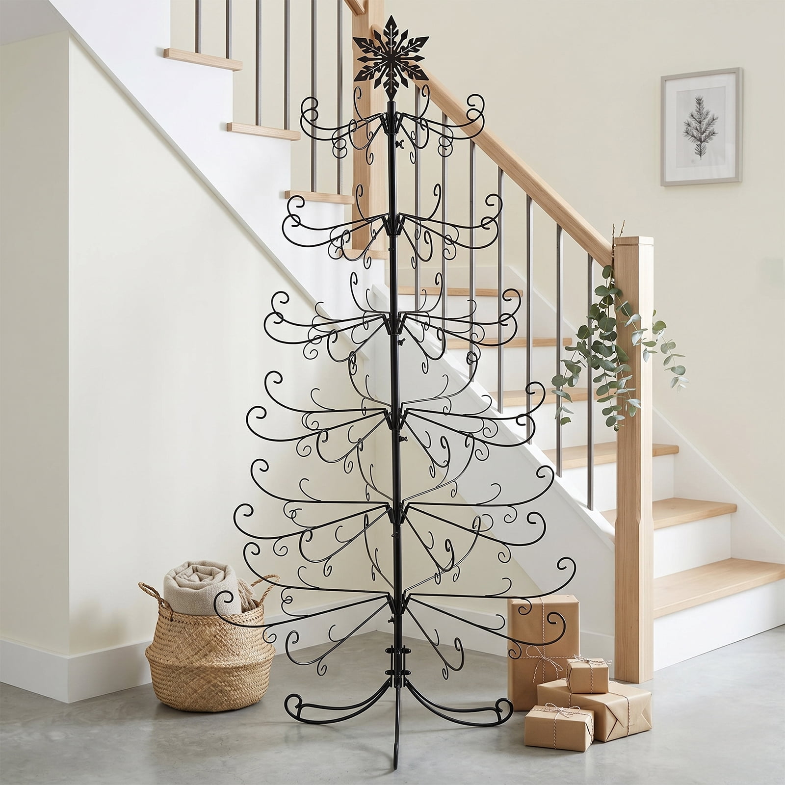 Astoutdoor 6 ft Black PVC and Iron Christmas Tree with Snowflake Topper, 72 in Tall, 36.6 in Base Diameter