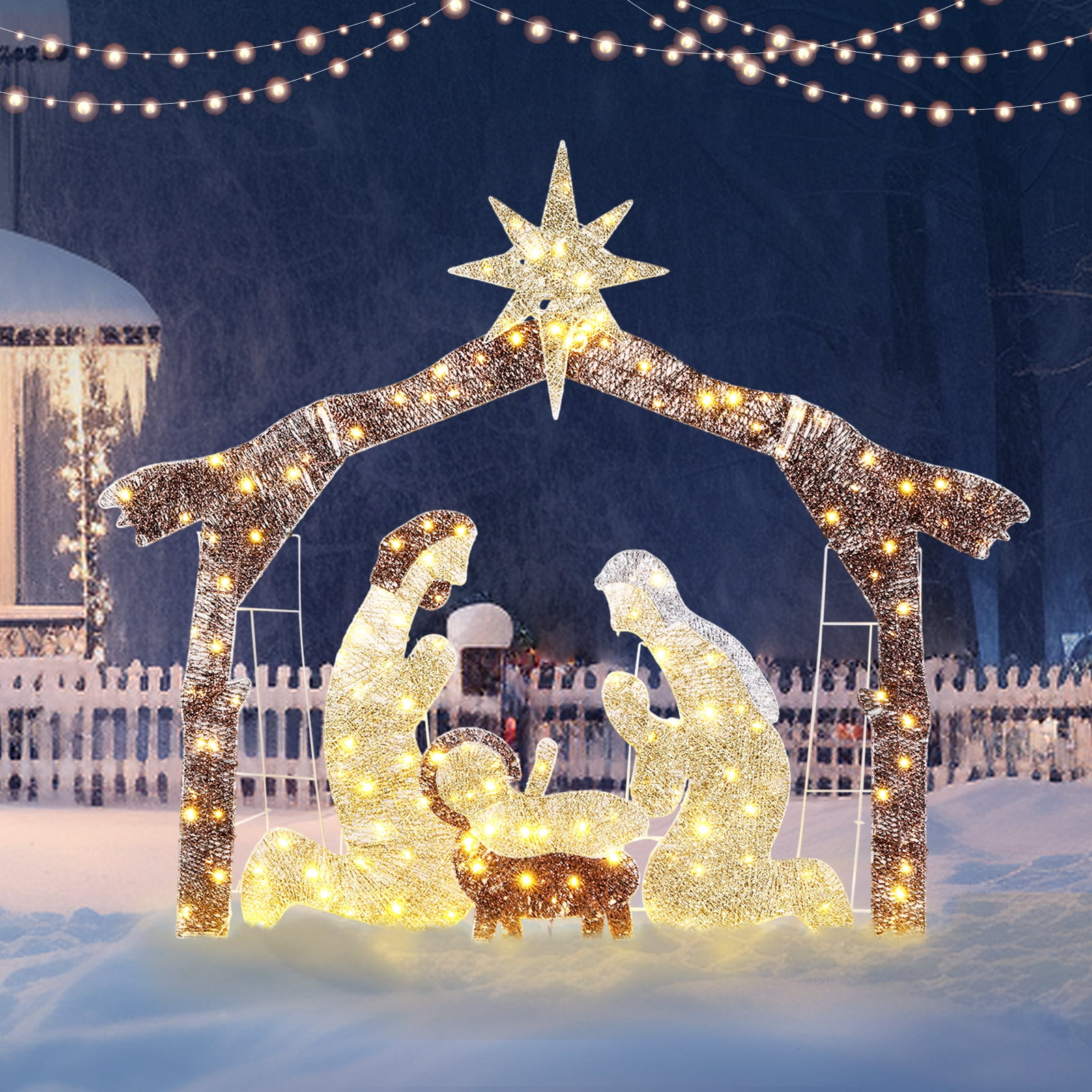 Astoutdoor 6 ft Brown Nativity Scene Decoration with 190 LED Lights