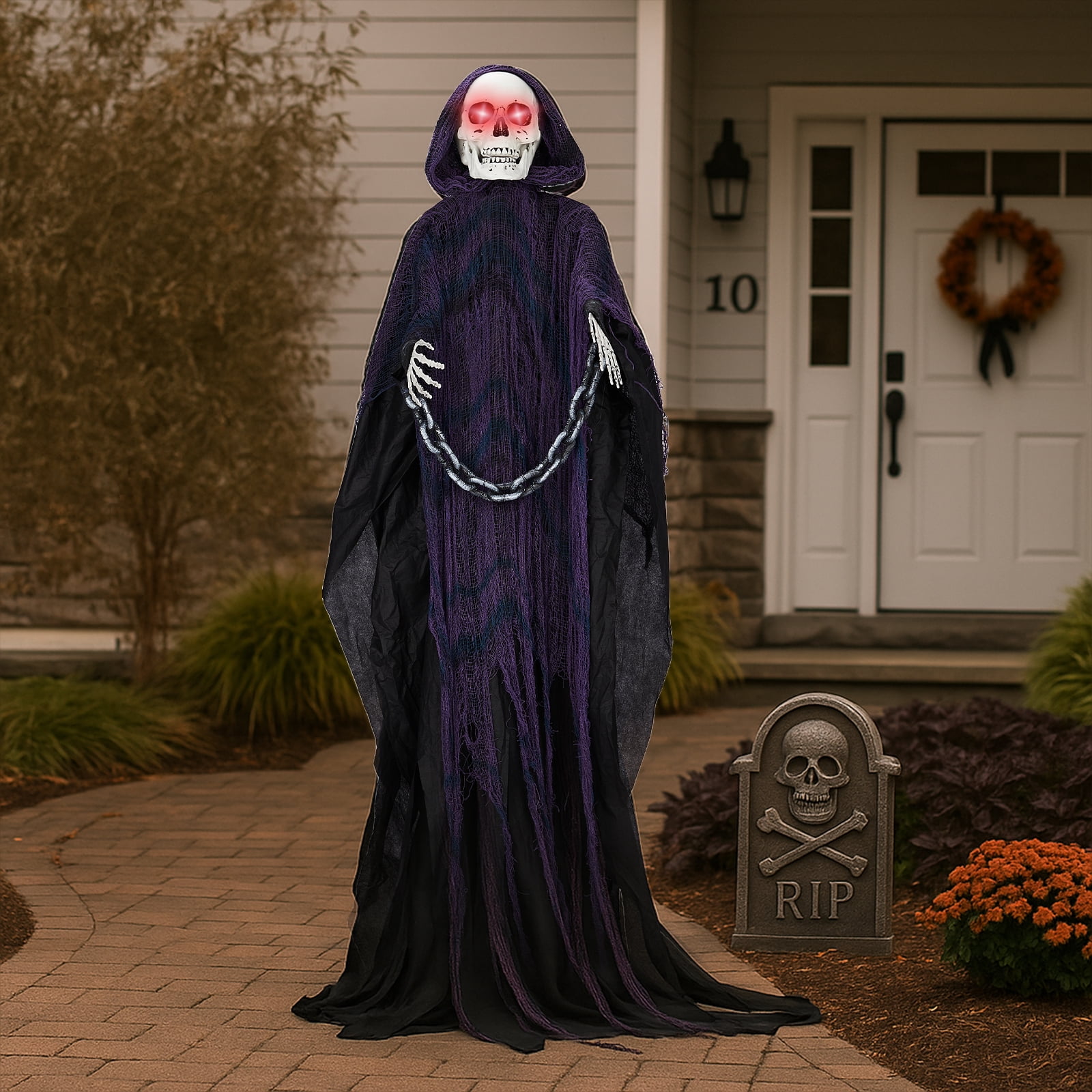 Astoutdoor 6 ft Halloween Animatronic Grim Reaper, Sound-Activated Outdoor Decoration with Chain