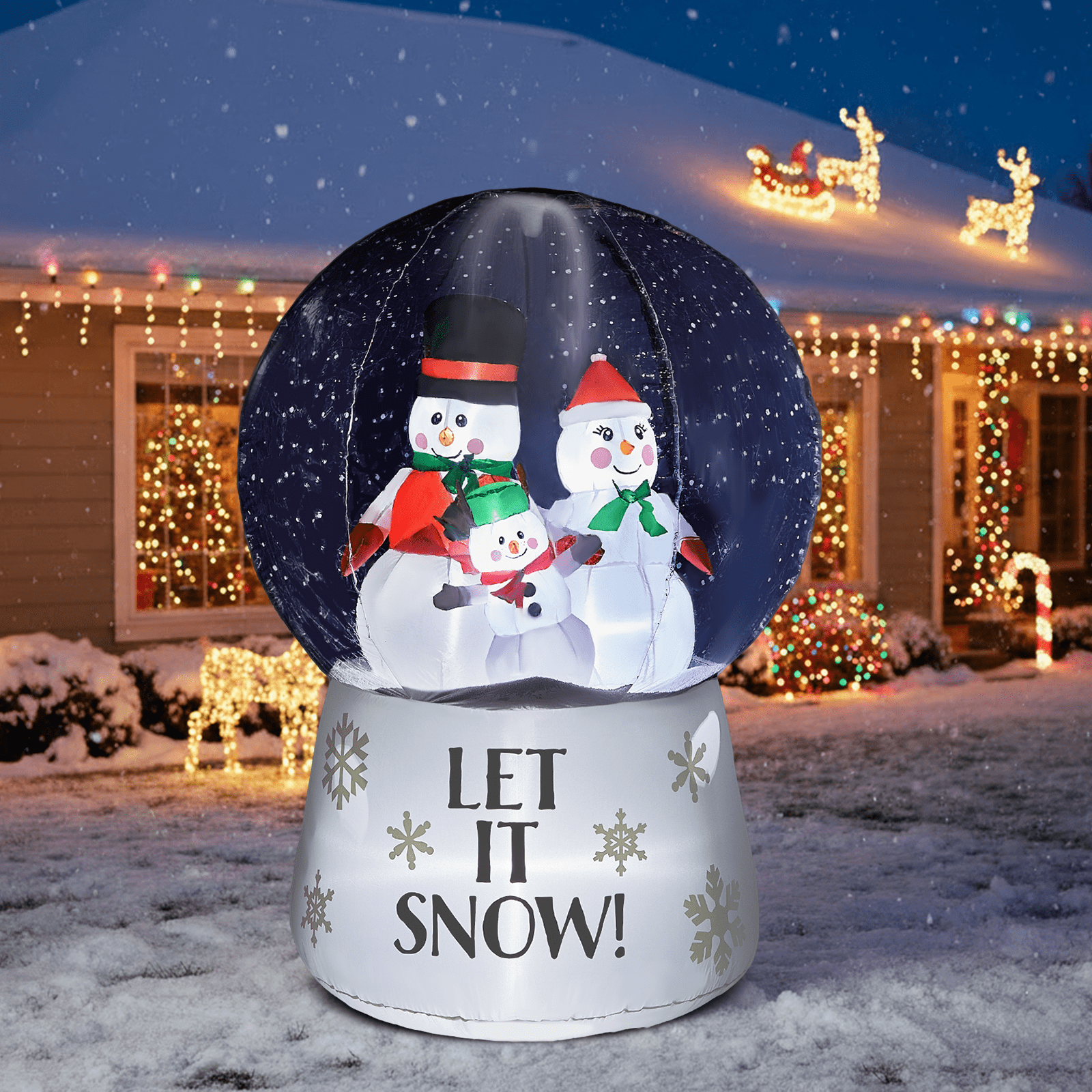 Astoutdoor 6 ft Lighted Christmas Inflatable Snow Globe with Snowman Family, Built-in LED Lights, Blow Up Yard Decoration