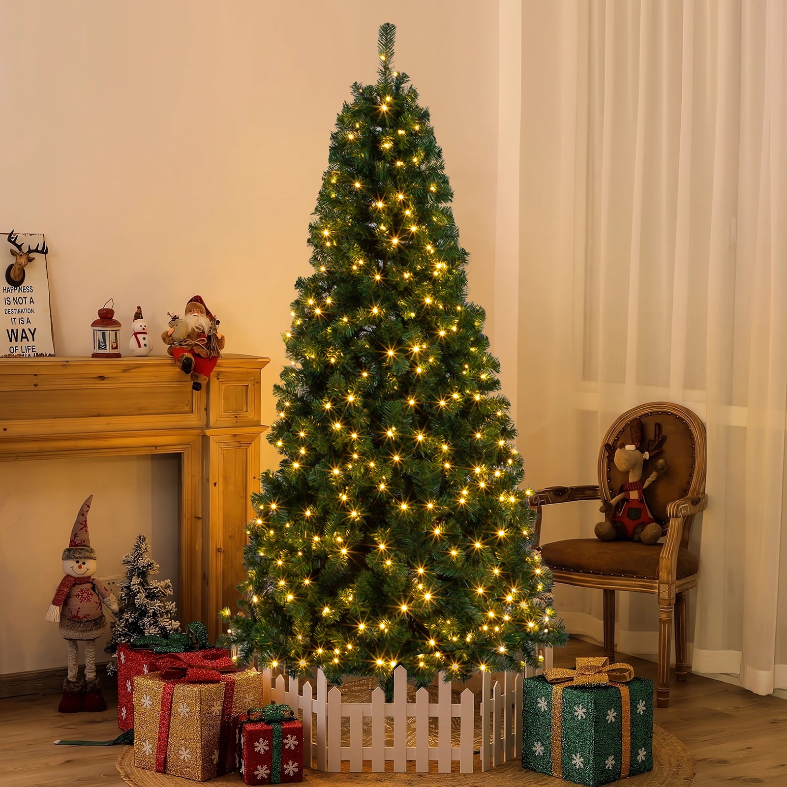 Astoutdoor 6 ft PVC Christmas Tree with 150 Warm Lights, 8 Modes, 1050 Branches, Green