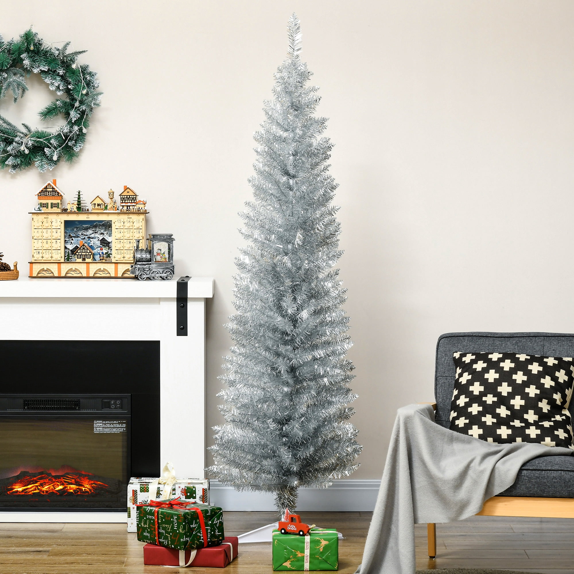 Astoutdoor 6 ft Prelit Christmas Tree, Silver Plastic, 390 Tips, 21.75 in Diameter
