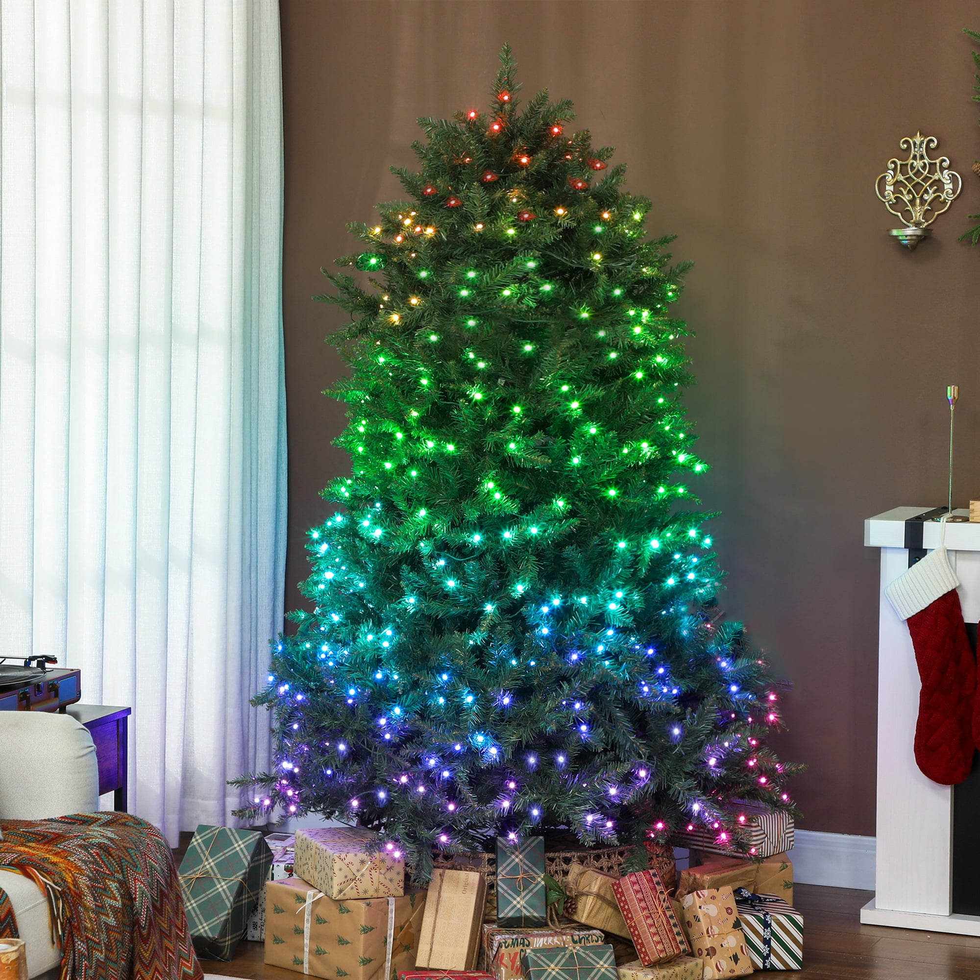 Astoutdoor 6 ft Prelit Christmas Tree with Full-Spectrum LEDs, 448 Lights, 1602 Tips, Steel Frame, Green
