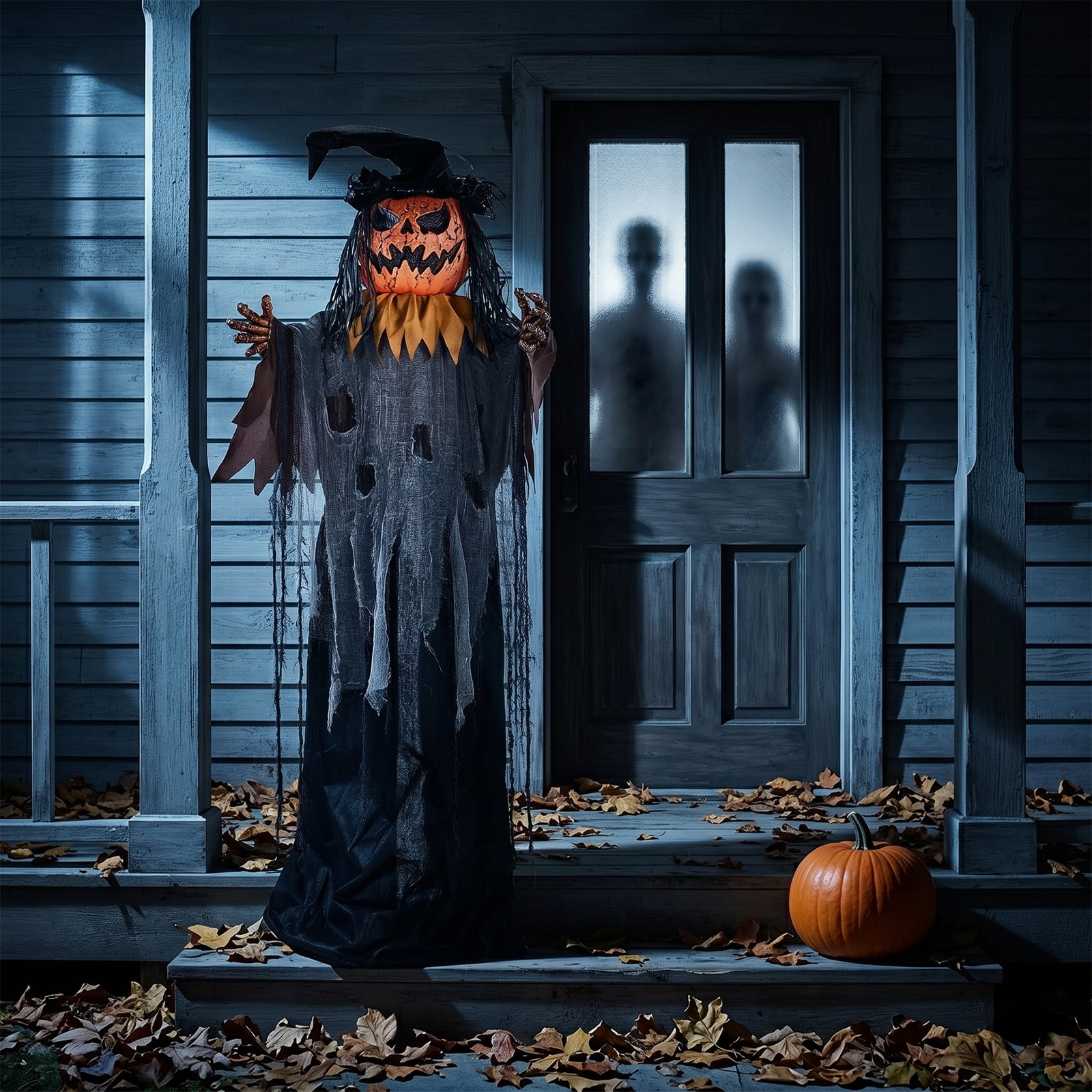 Astoutdoor 6 ft Skull Pumpkin Man Halloween Standing Decoration with Orange Light-Up Eyes, Pop-Up Skull Head, and Ghostly Sound Effects, Sound-Activated and Battery Operated