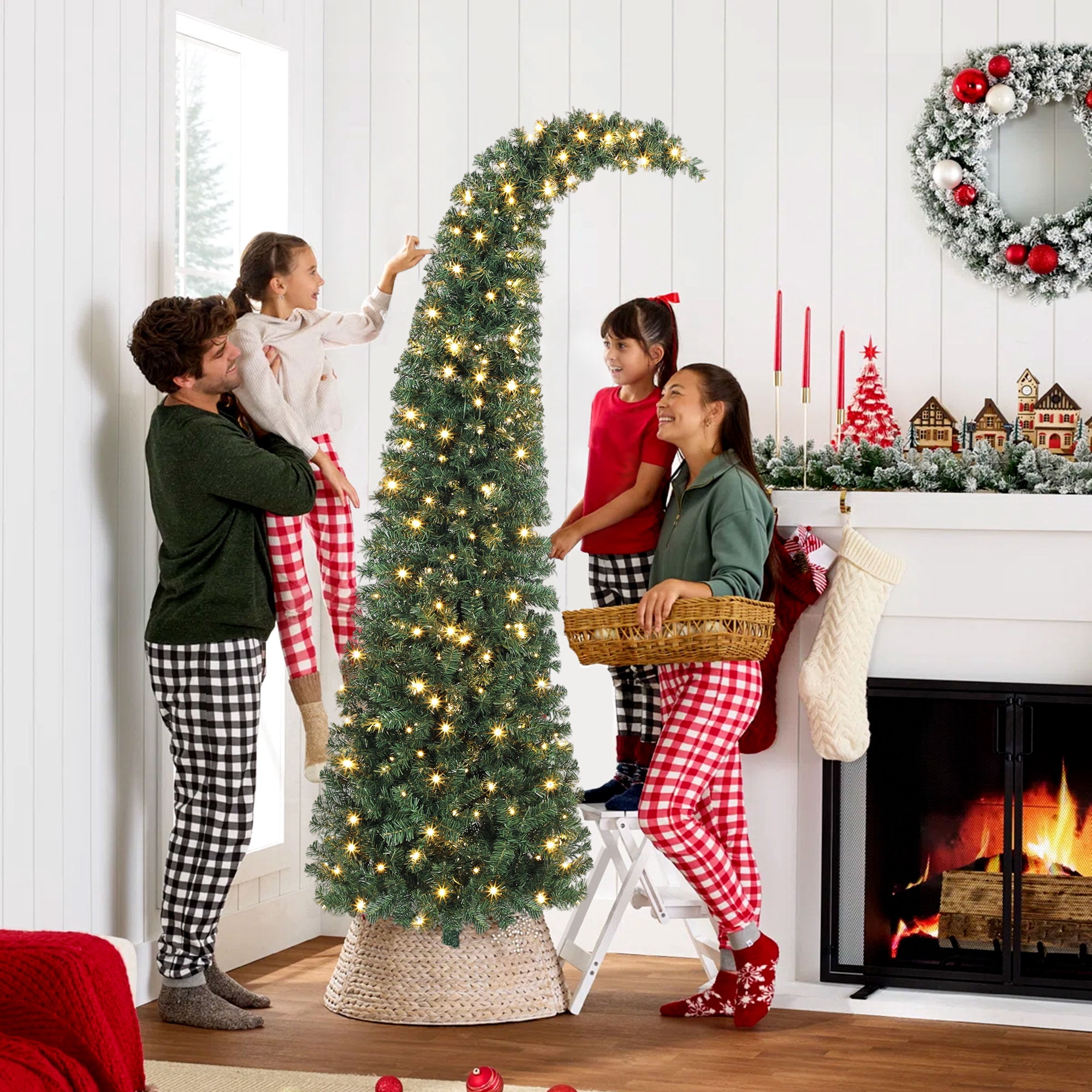 Astoutdoor 6 ft Slim Christmas Tree with 200 Warm White LED Lights, 493 Tips, Indoor Use