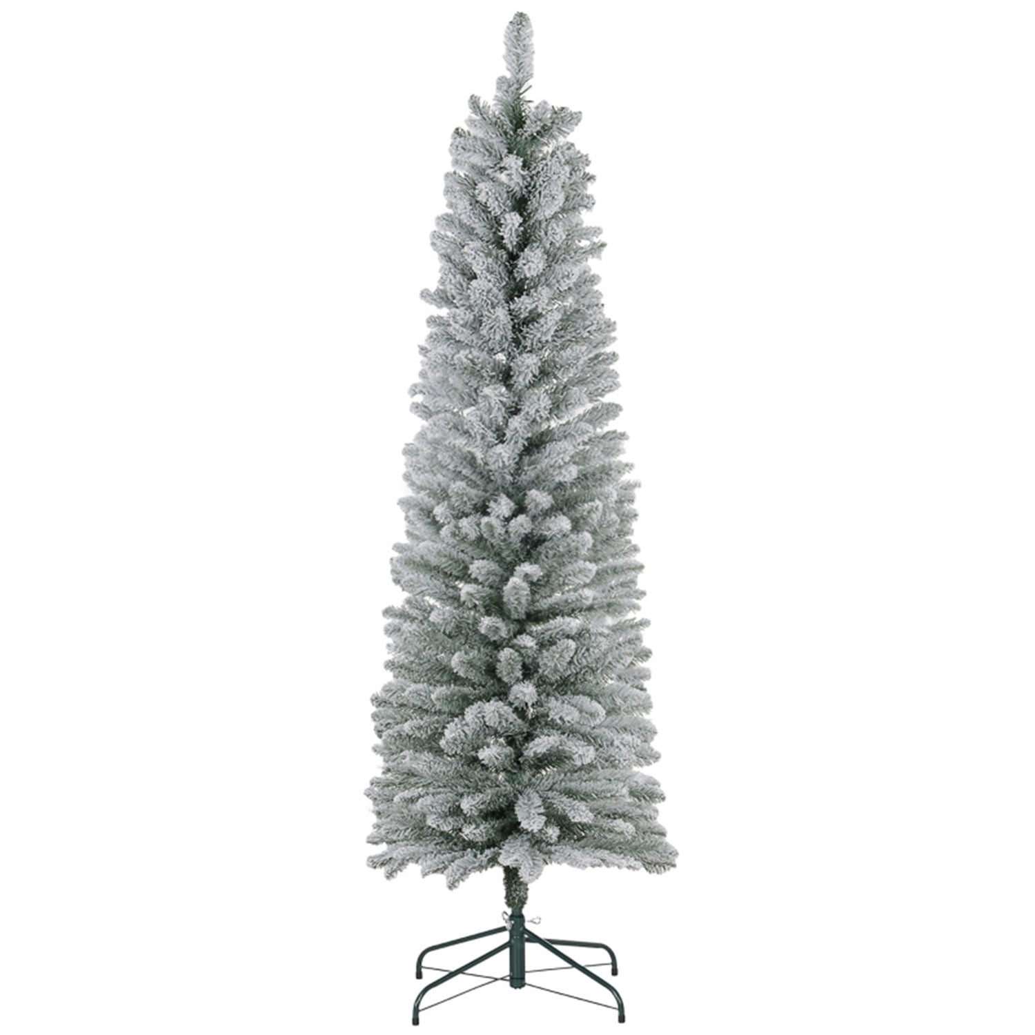 Astoutdoor 6 ft Snow-Flocked Pencil Christmas Tree, Green, 329 Tips, Indoor Use
