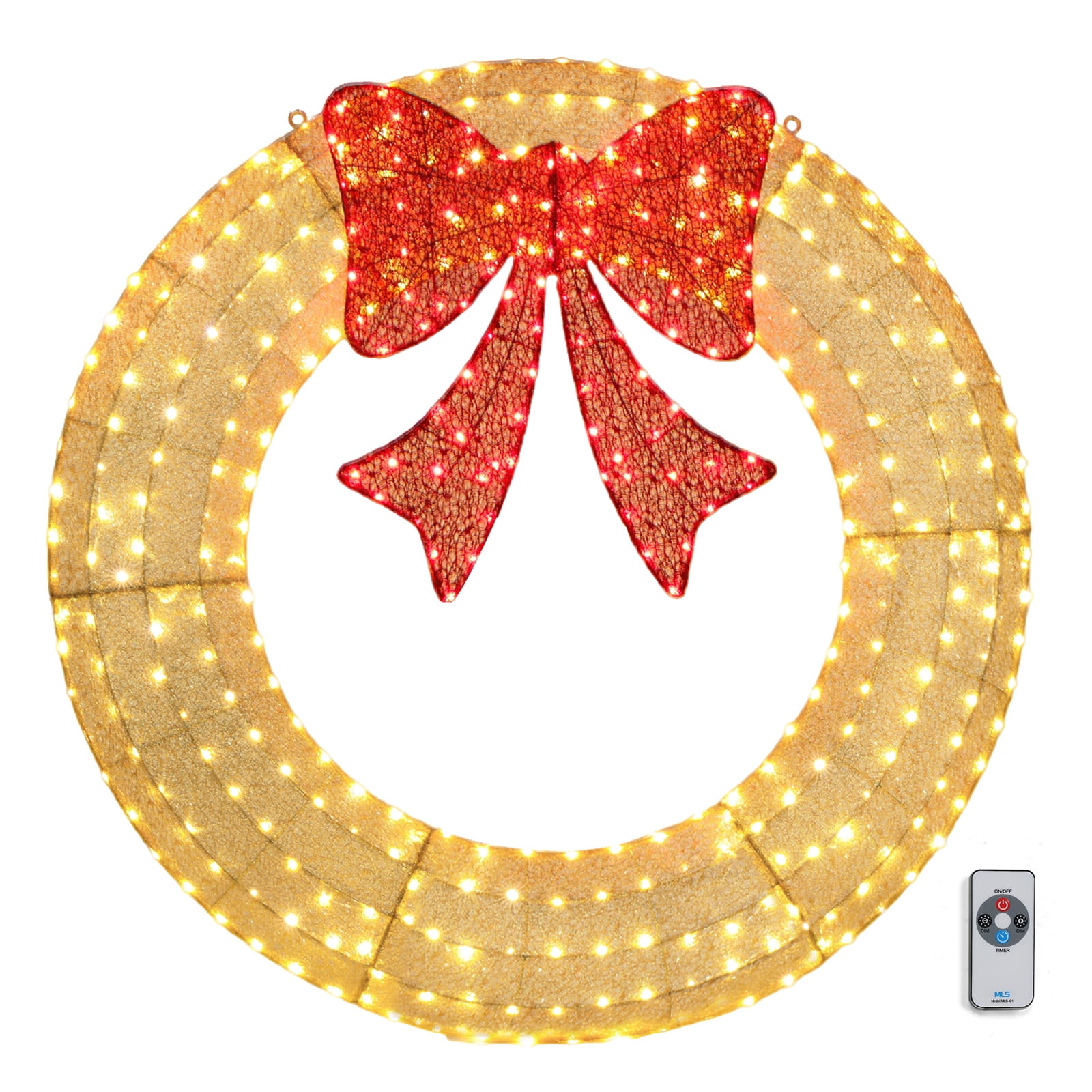 Astoutdoor 60in Pre-Lit Outdoor Christmas Wreath Decoration, LED Metal Holiday Decor with 400 Lights and Bow, Red
