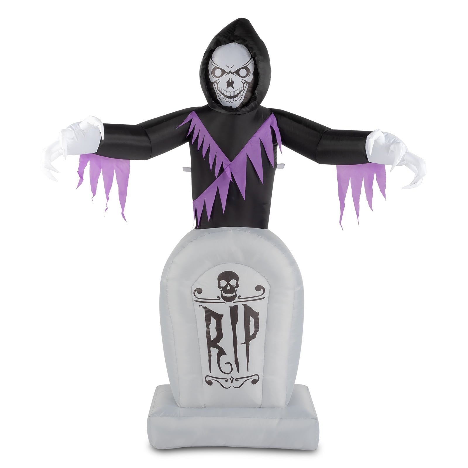 Astoutdoor 6ft Halloween Inflatable Grim Reaper and Grave Decoration with 3 LED Lights