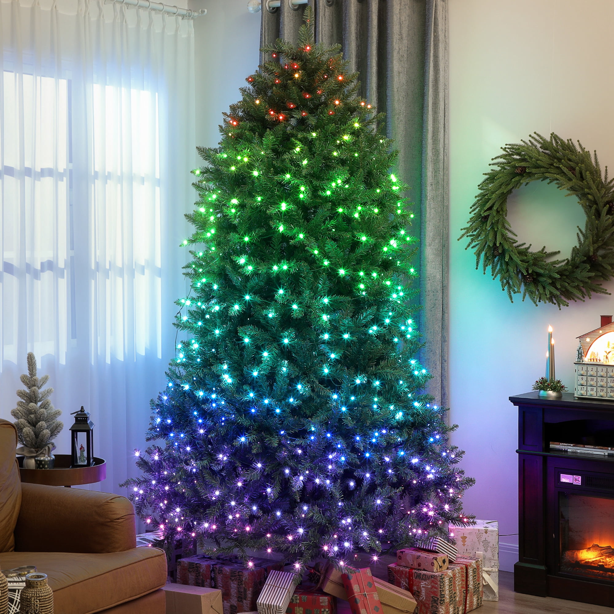 Astoutdoor 7.5 ft Prelit Christmas Tree with Full-Spectrum LED Lights, 2247 Tips, 698 LEDs, Steel Frame, Green