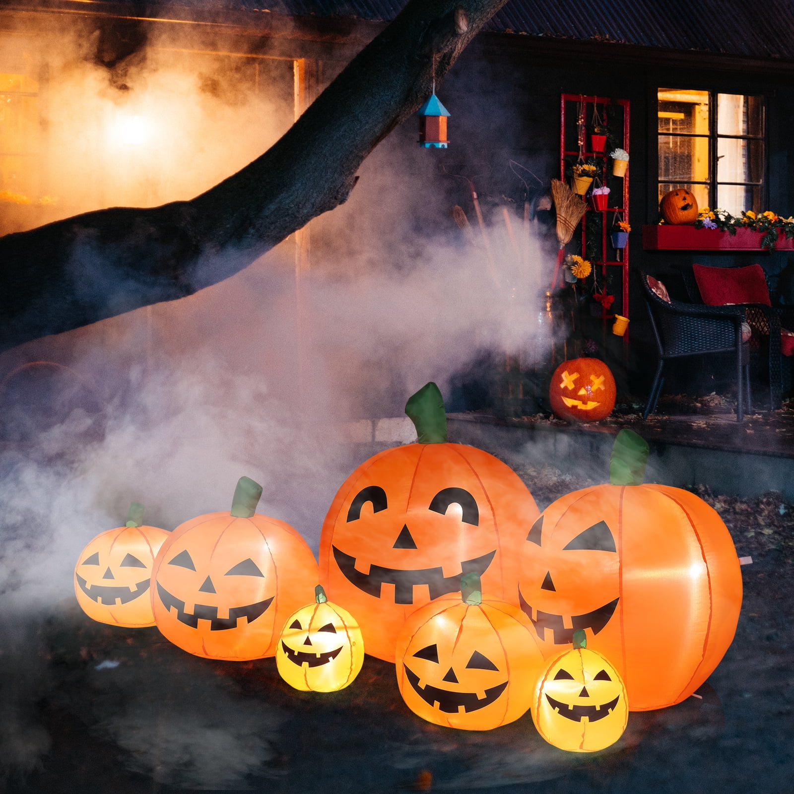 Astoutdoor 7 ft Pumpkin Inflatable Halloween Decoration with 7 LED String Lights