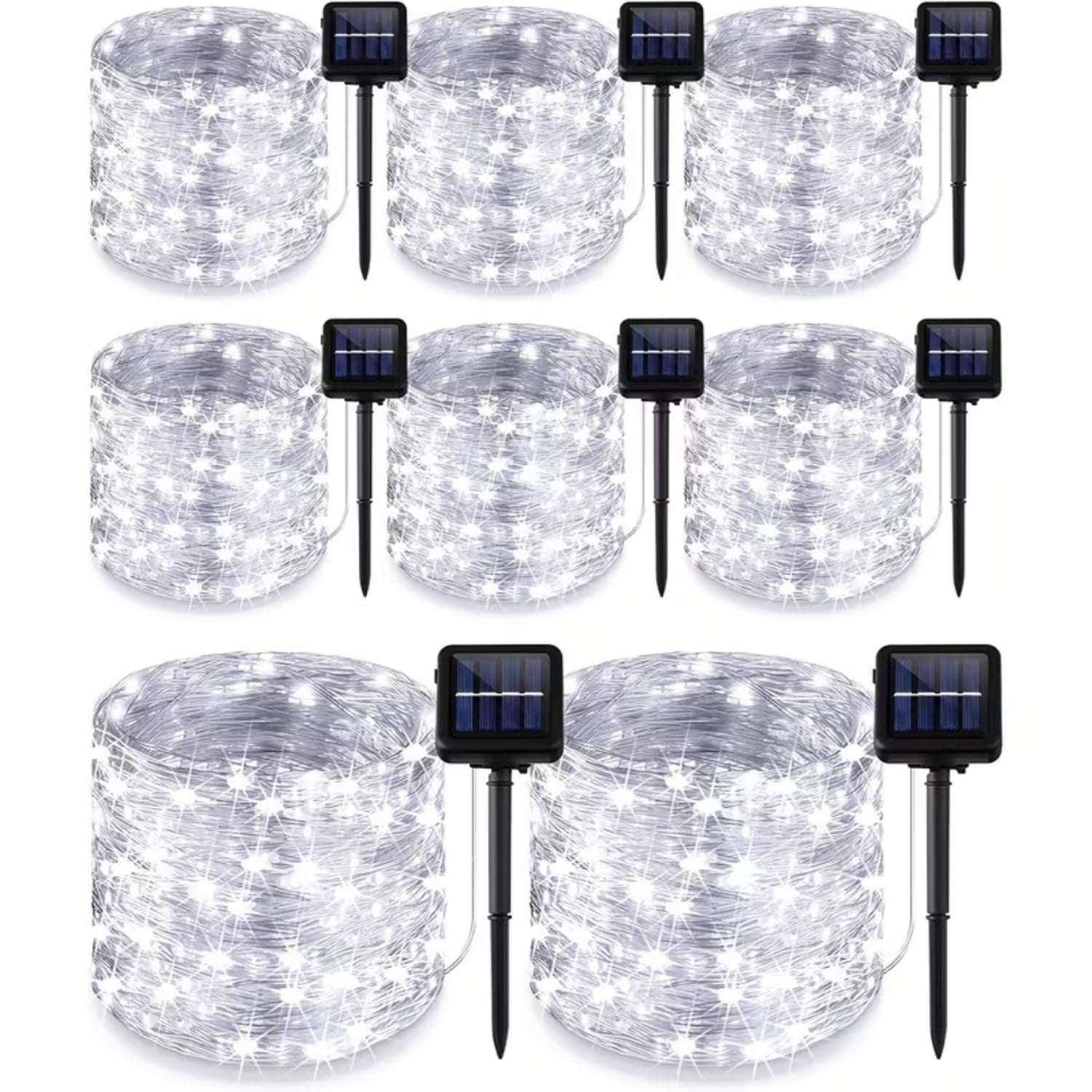 Astoutdoor 8-Piece White Solar Fairy Light String Set, 330 LED Outdoor Solar Christmas Lights with 8 Modes, 9.84 in