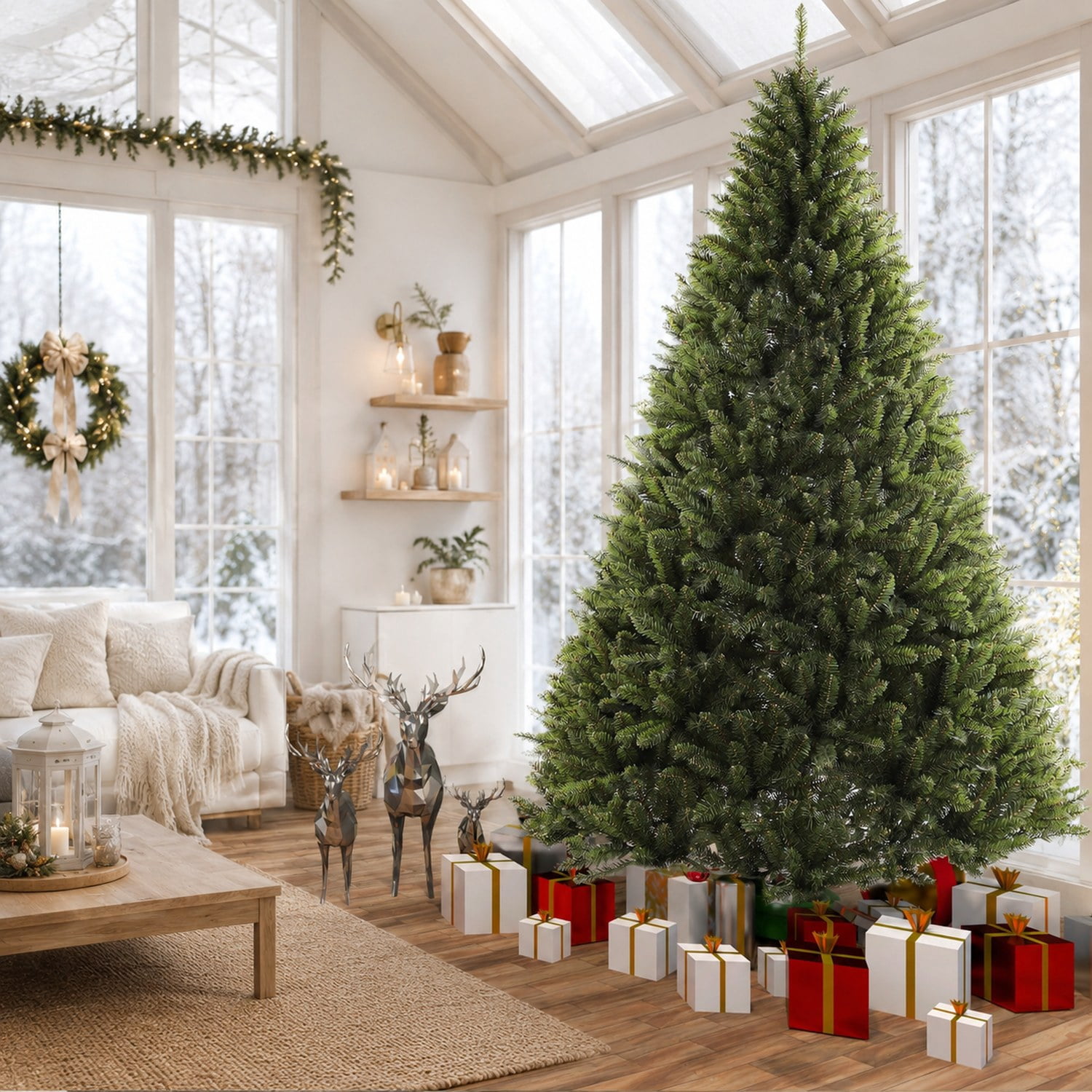 9 ft Artificial Christmas Tree, Army Green, 2830 PVC Branch Tips, Metal Hinges and Foldable Base