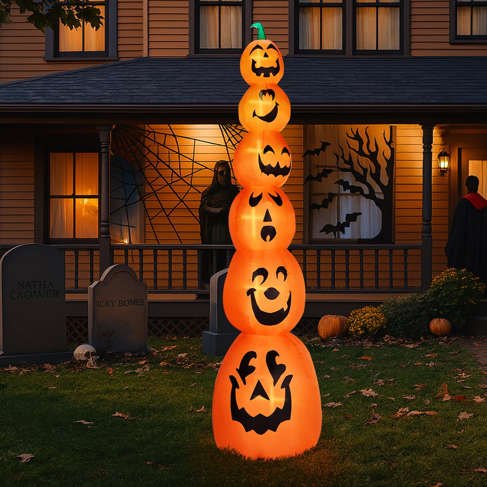 Astoutdoor 9 ft Halloween Inflatable Stacked Pumpkins with Built-in LED Lights, 6 Pumpkins, Outdoor Yard Decoration