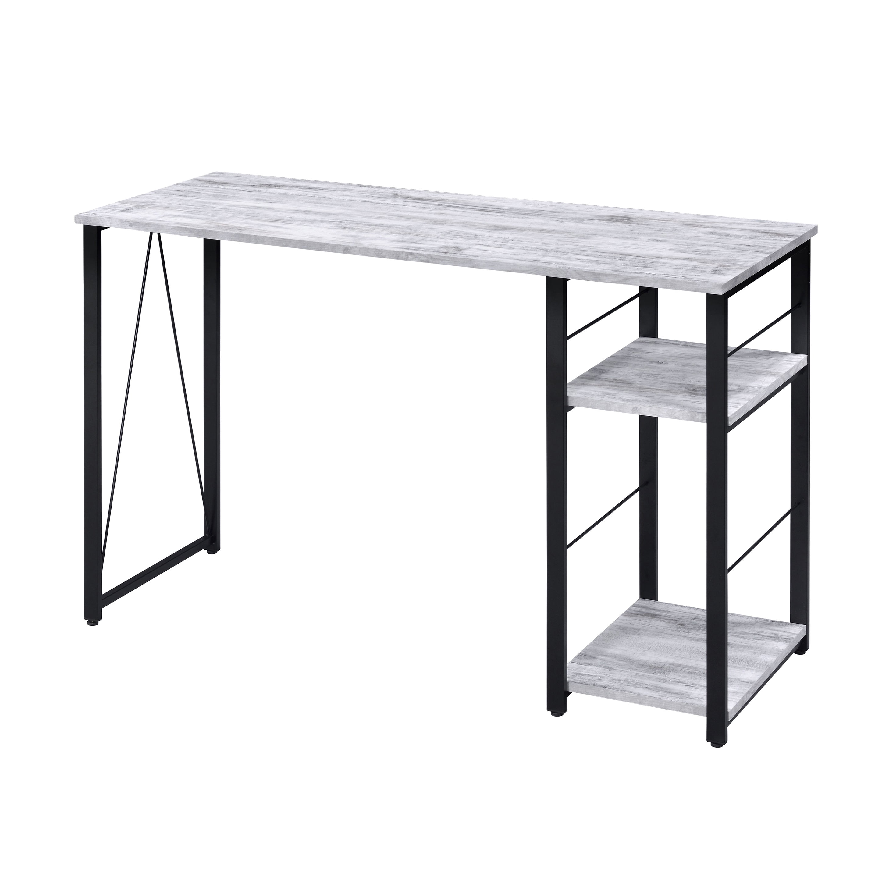Astoutdoor Antique White and Black 2-Shelf Rectangular Writing Desk