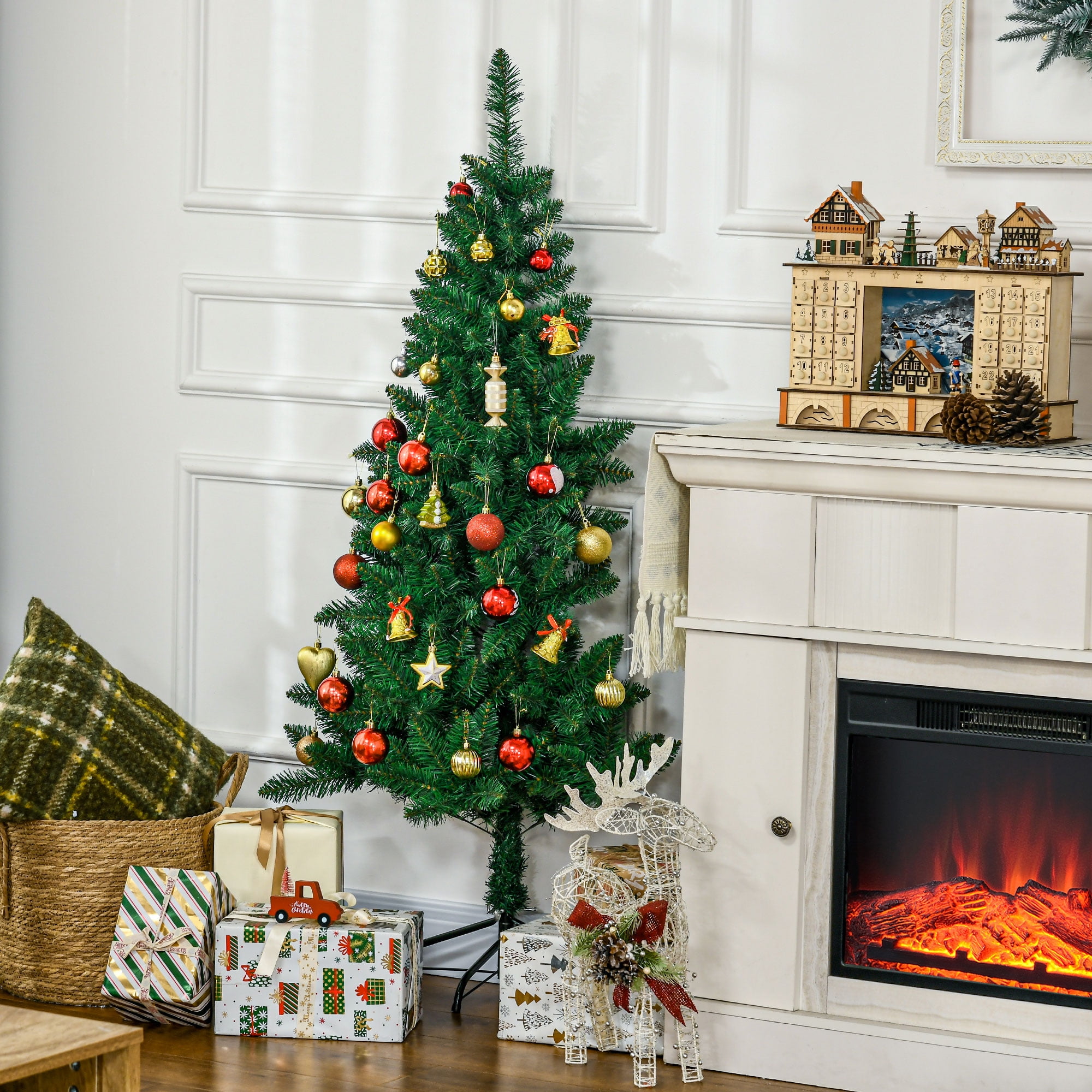 Astoutdoor Artificial Christmas Tree, 5 ft Half Design, PVC and Steel, Green, Indoor Use