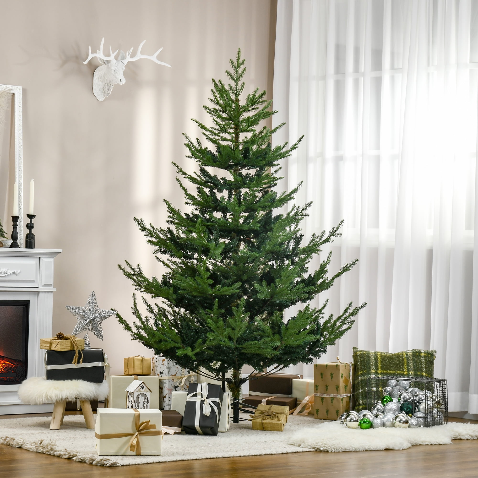 Astoutdoor Artificial Christmas Tree, 53.1 in Diameter x 72 in Height, Green, Indoor Use