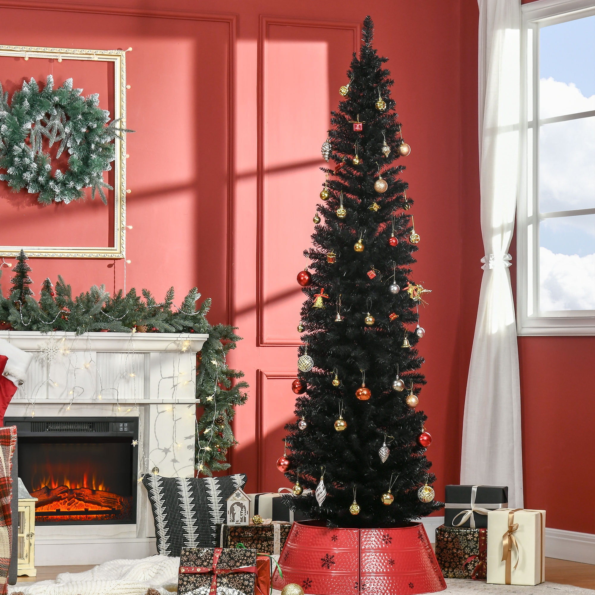 Astoutdoor Artificial Christmas Tree, Black, Plastic, 7 ft, Slim Pencil Style, 499 Tips