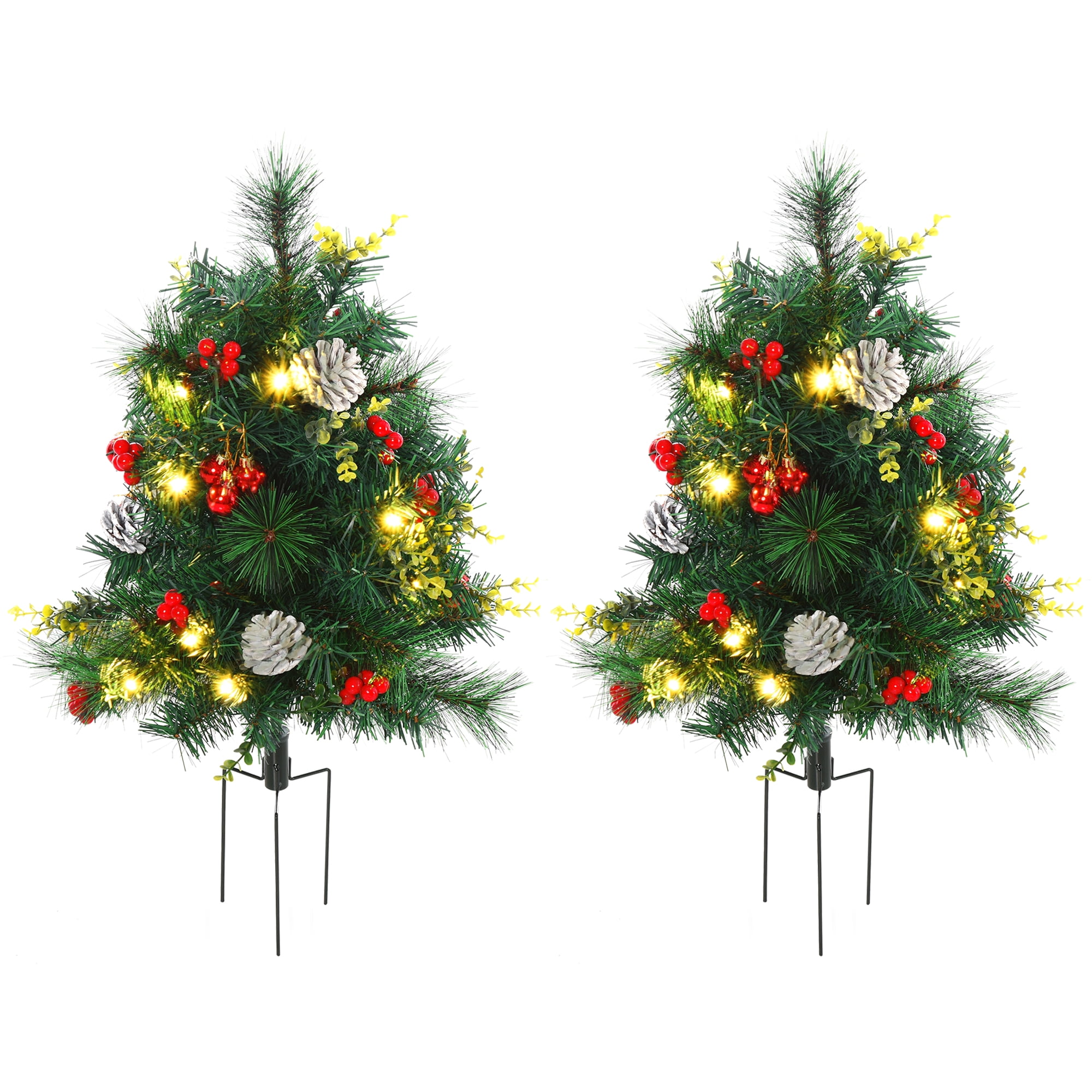Astoutdoor Artificial Christmas Tree Set, 22.5 in Pine Trees with Warm White Lights, 2-Pack