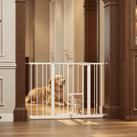 Baby Gate with Cat Door, 29.5-44.1 in Wide, Pressure Mounted, White
