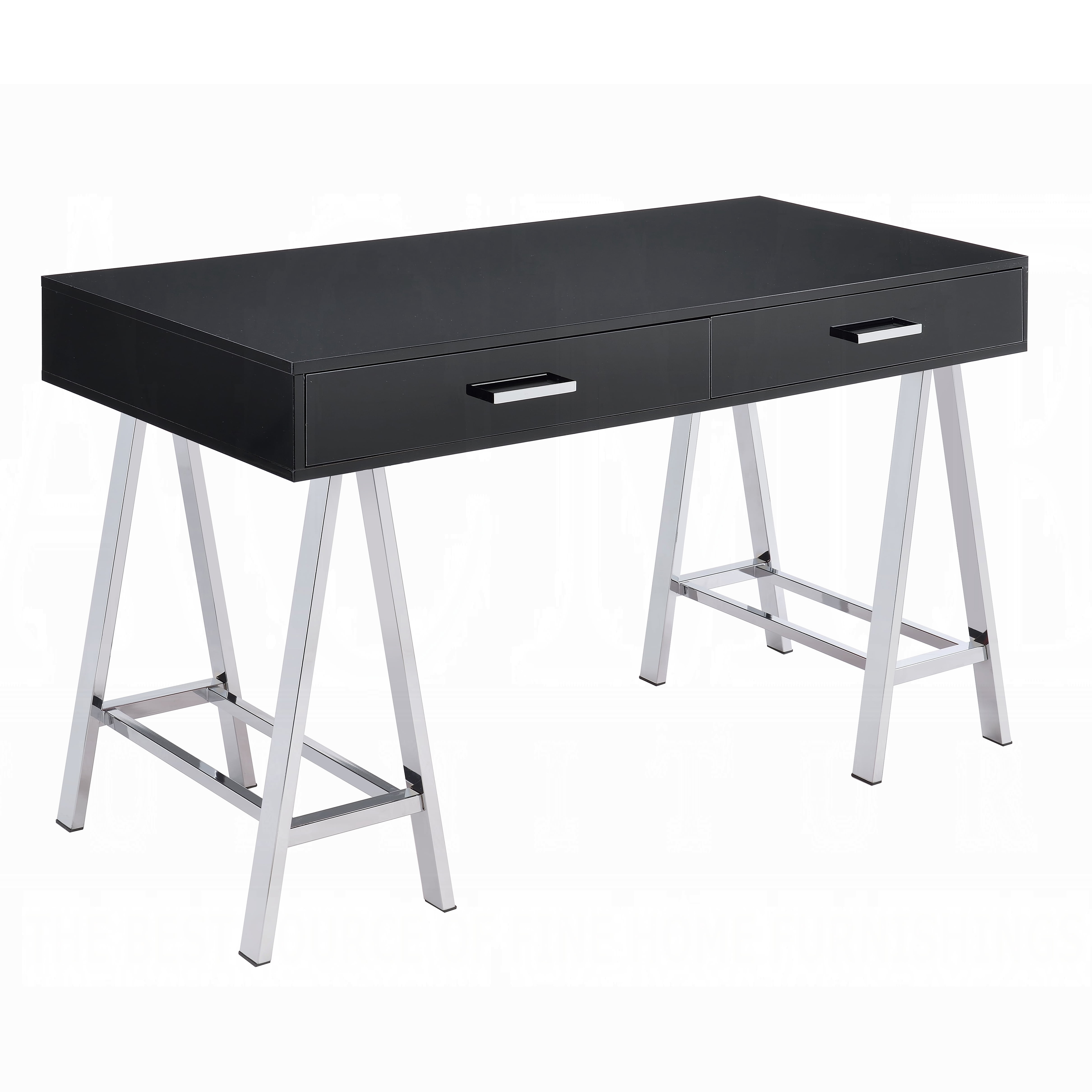 Astoutdoor Black High Gloss and Chrome 2-Drawer Writing Desk