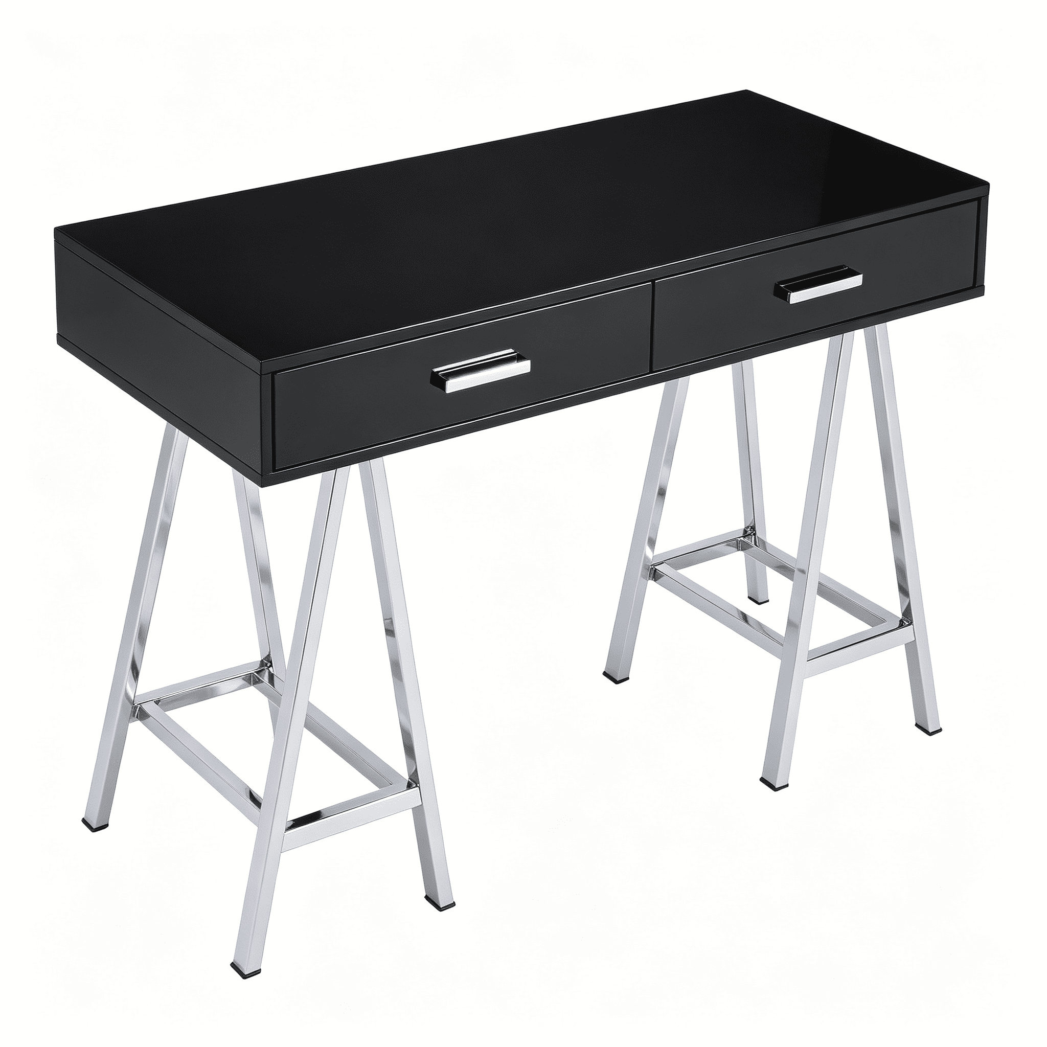Astoutdoor Black High Gloss and Chrome Writing Desk with USB Port