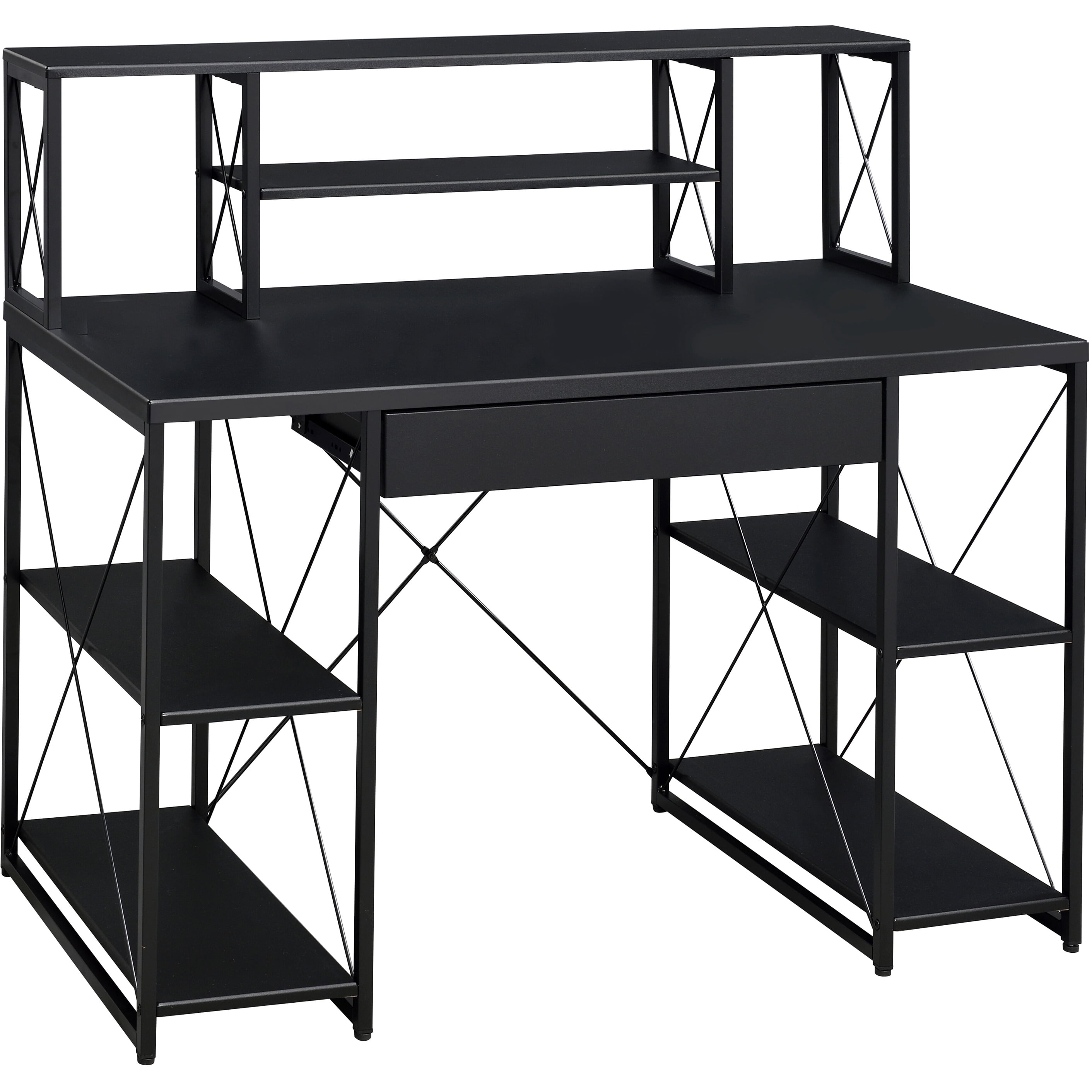 Astoutdoor Black Office Desk with Open Shelves and Hutch