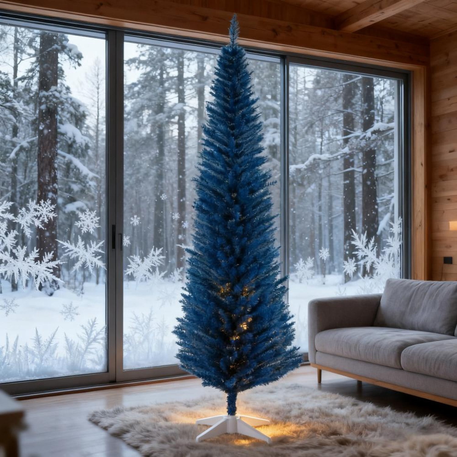 Blue Pencil Christmas Tree 7ft Artificial with Plastic Stand
