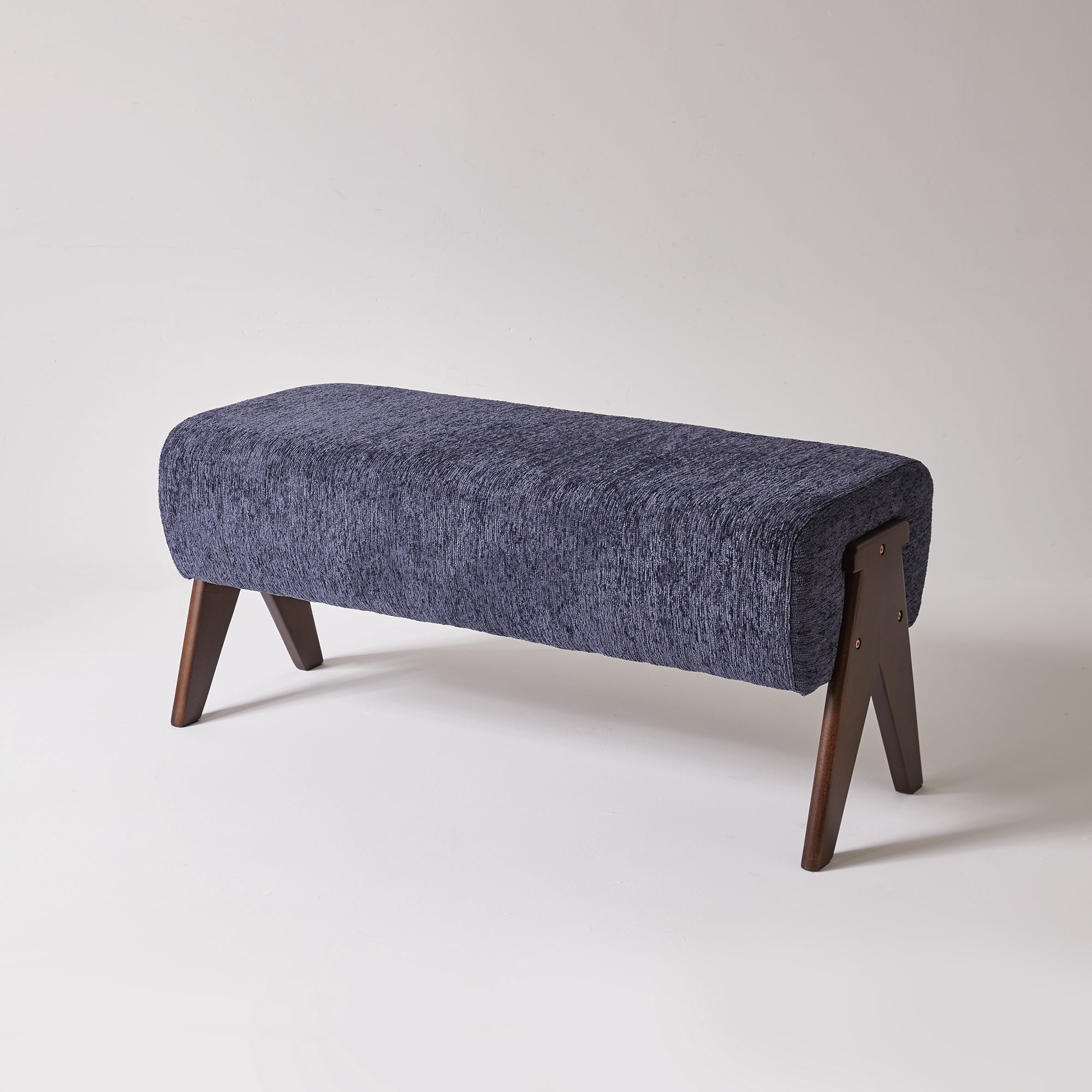 Chenille Upholstered Bench with Solid Wood Legs, Blue, 38.19 in x 15.75 in x 16.93 in