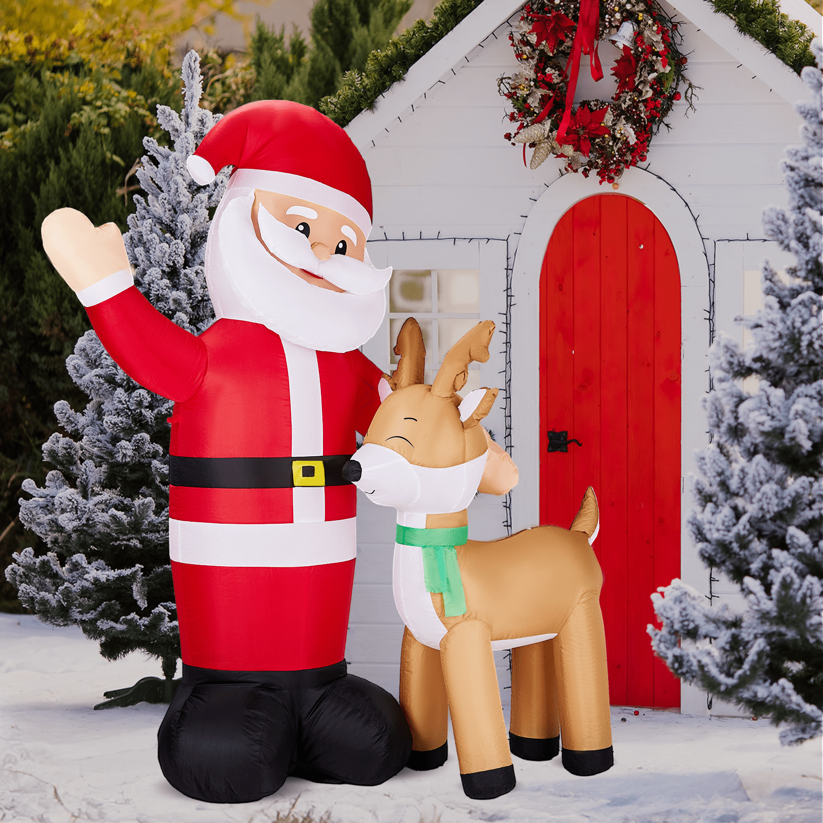 Astoutdoor Christmas Inflatable Decoration, Santa and Reindeer with Built-in LED Lights, 61 x 31.5 x 74.8 in