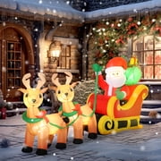 Christmas Inflatable Santa Claus with Sleigh and Reindeer, Outdoor Yard Decoration with LED Lights, Yellow, 94.5 in x 22.5 in x 44 in