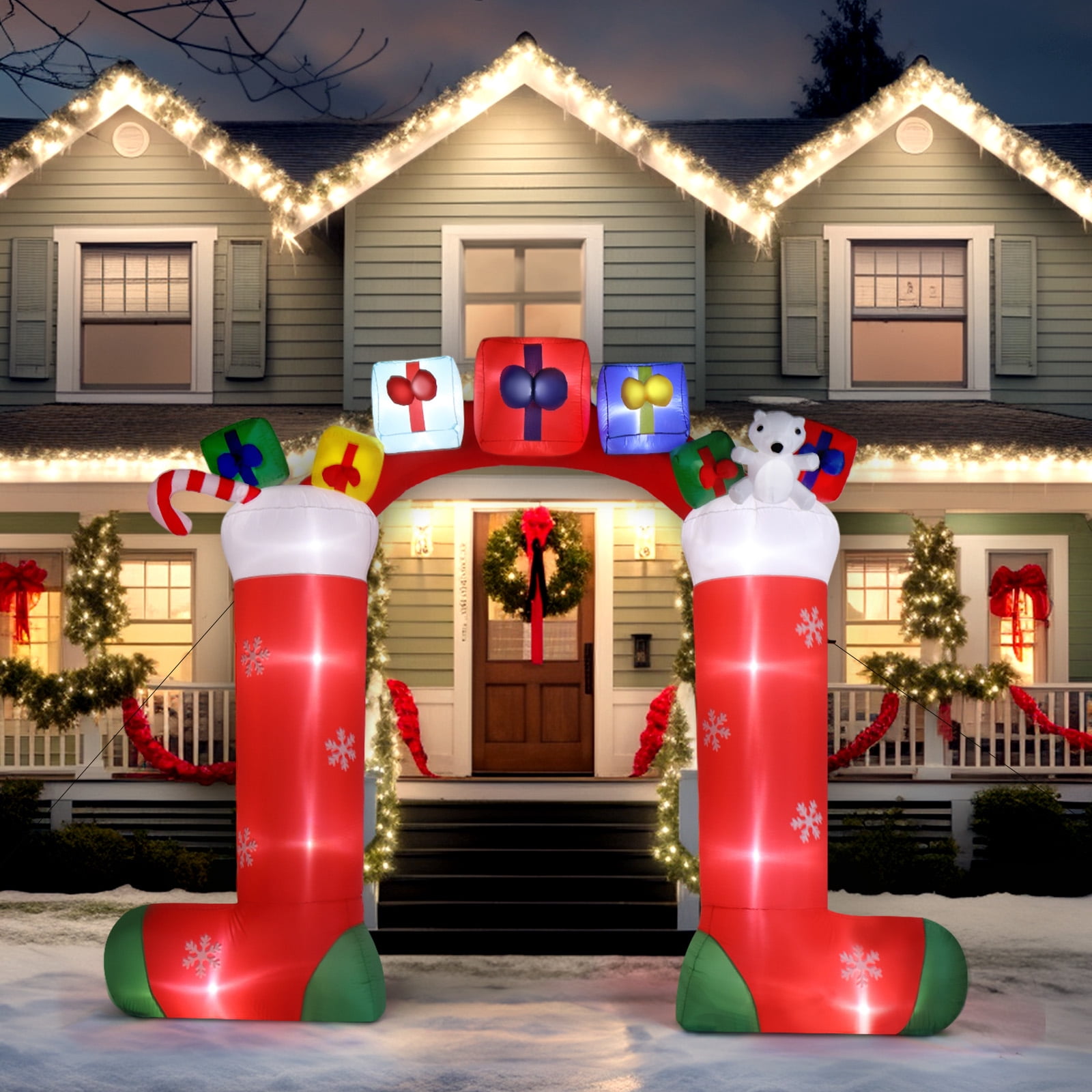 Astoutdoor Christmas Sock Arch Inflatable Decoration, 9 ft, 11 LED Lights, Polyester