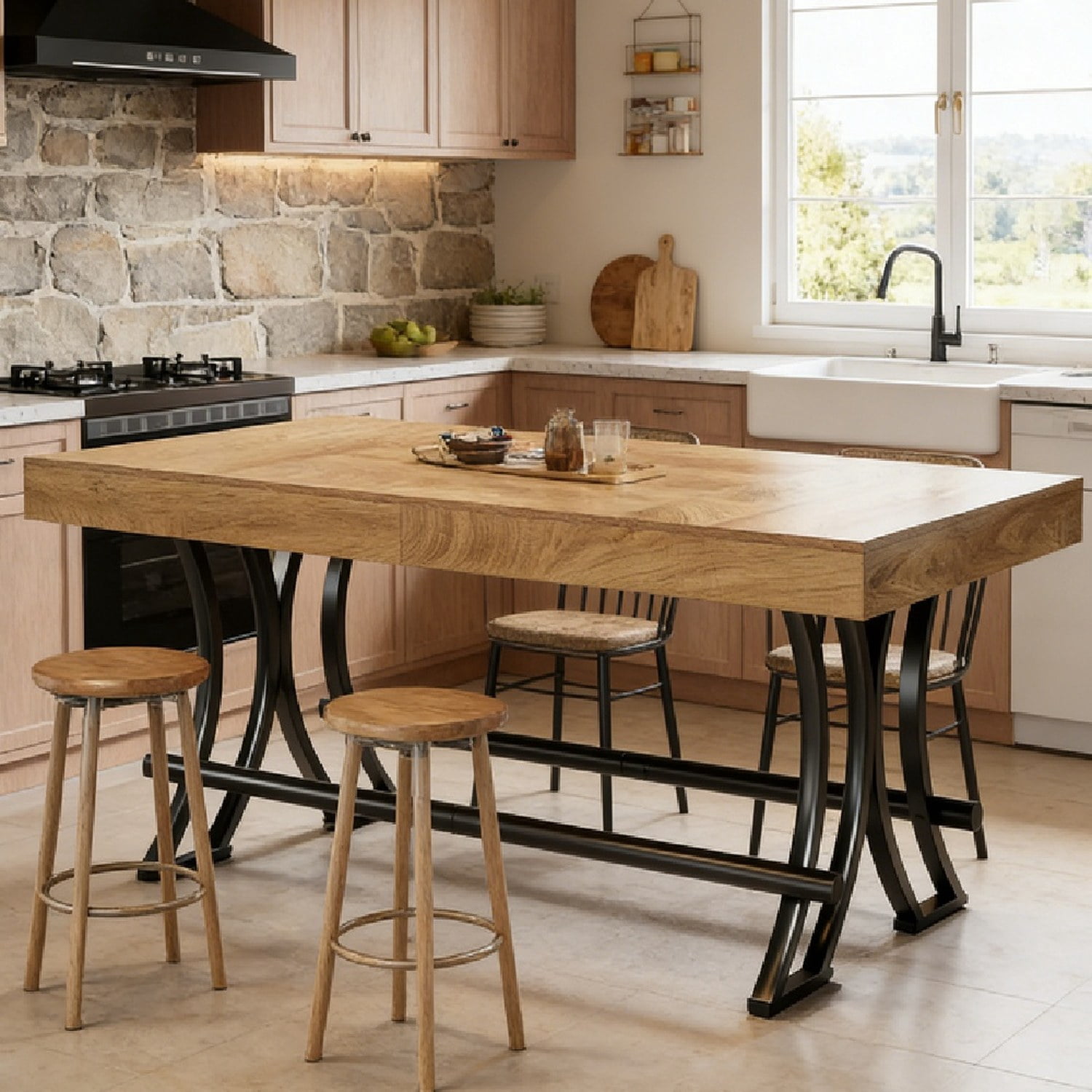 Dining Table, 63 in Rectangular Counter Height Table with Metal Footrest, Industrial Farmhouse Style, Seats 6-8