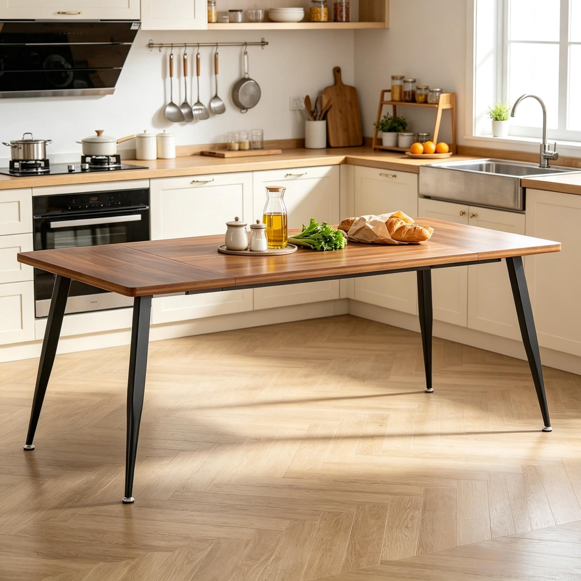 Dining Table, 71 in x 31.5 in Industrial Rectangular Table, MDF Top with Steel Legs, 176 lb Capacity