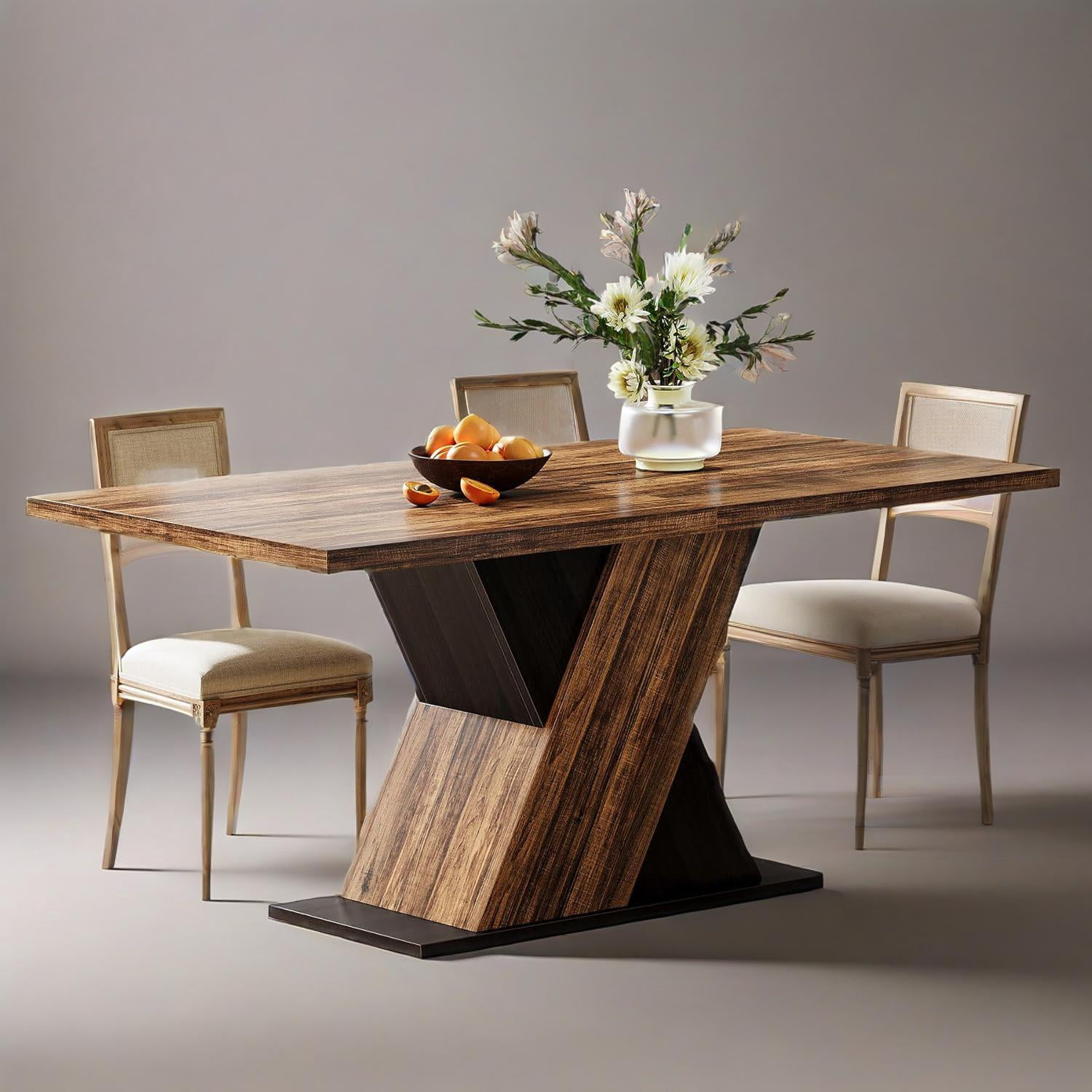 Dining Table, Dark Wood Finish, Farmhouse Style, Seats 4
