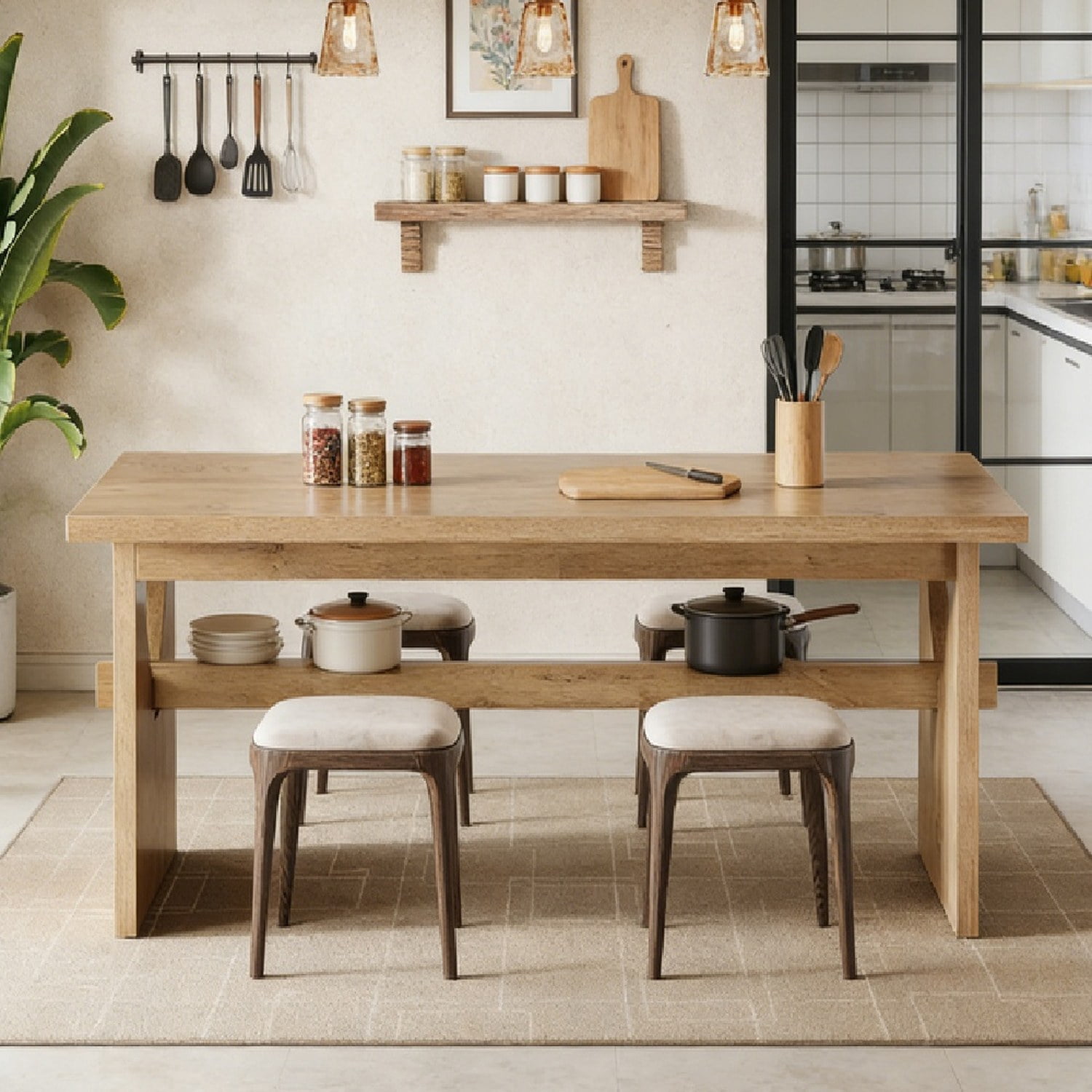 Dining Table, Farmhouse Style, Seats 4-6, MDF, 330 lb Capacity