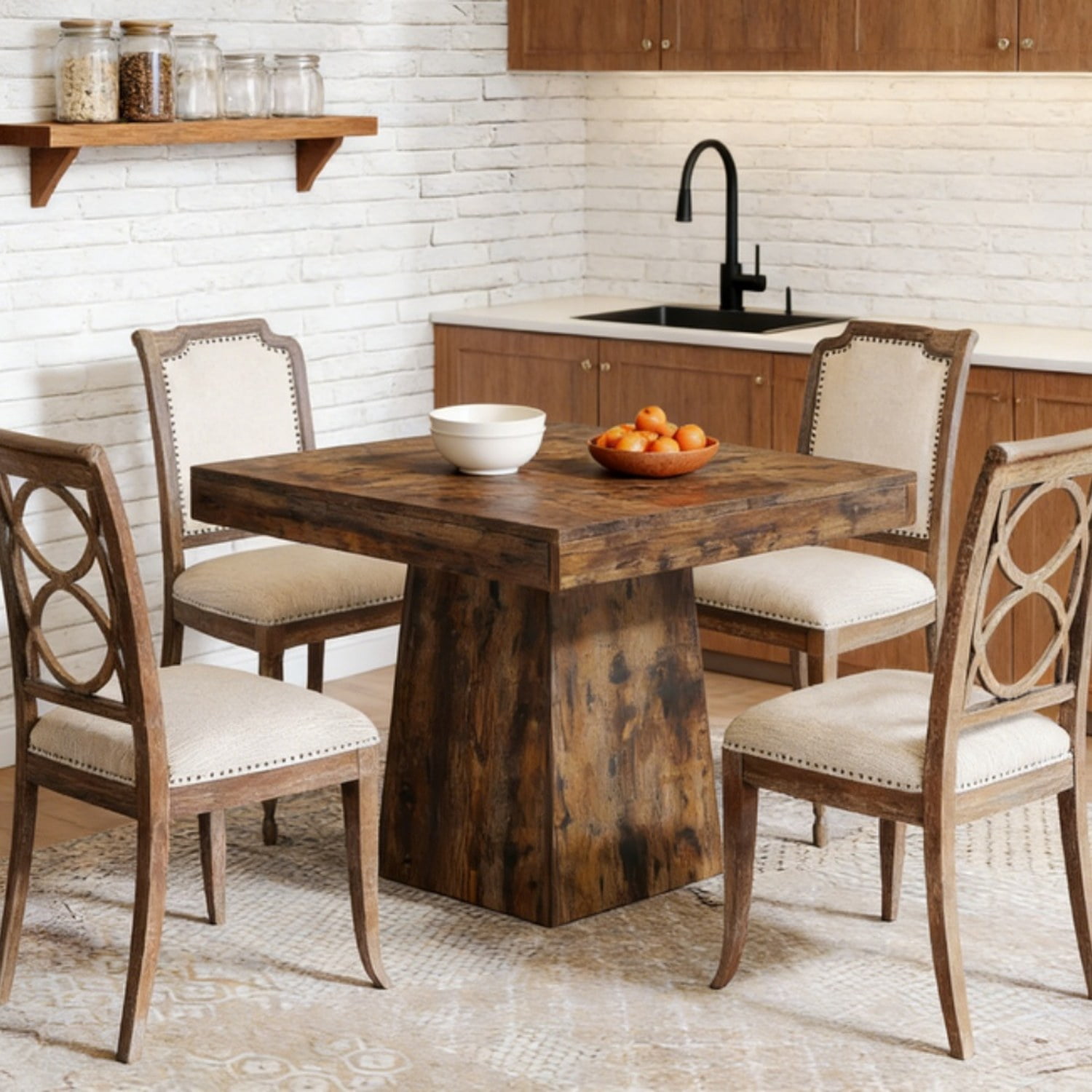 Dining Table, Farmhouse Style, Seats 4, Grey Wood Grain, 31.5 in L x 31.5 in W x 29.53 in H