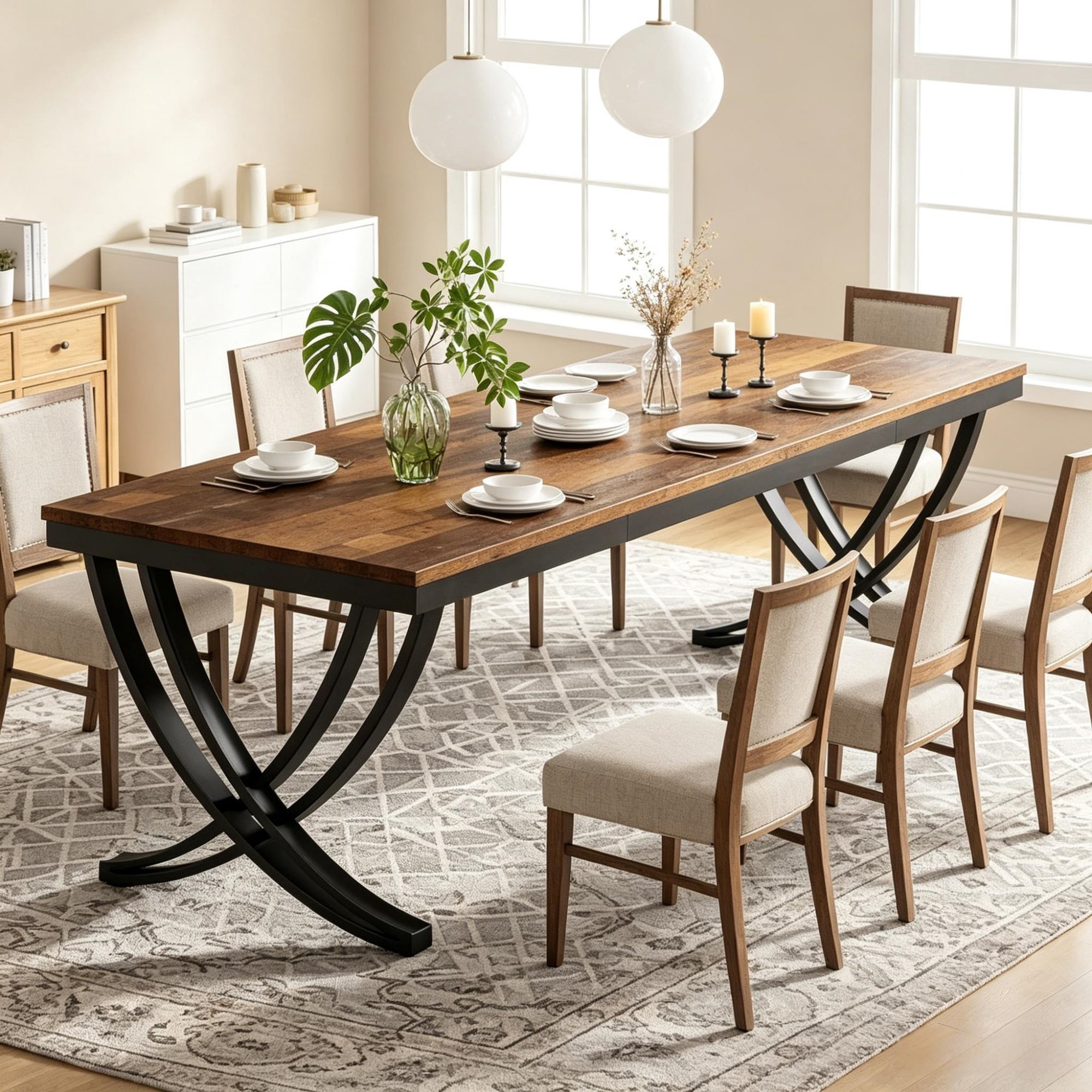 Dining Table, Rectangular, Seats 6-8, Industrial Style, Black