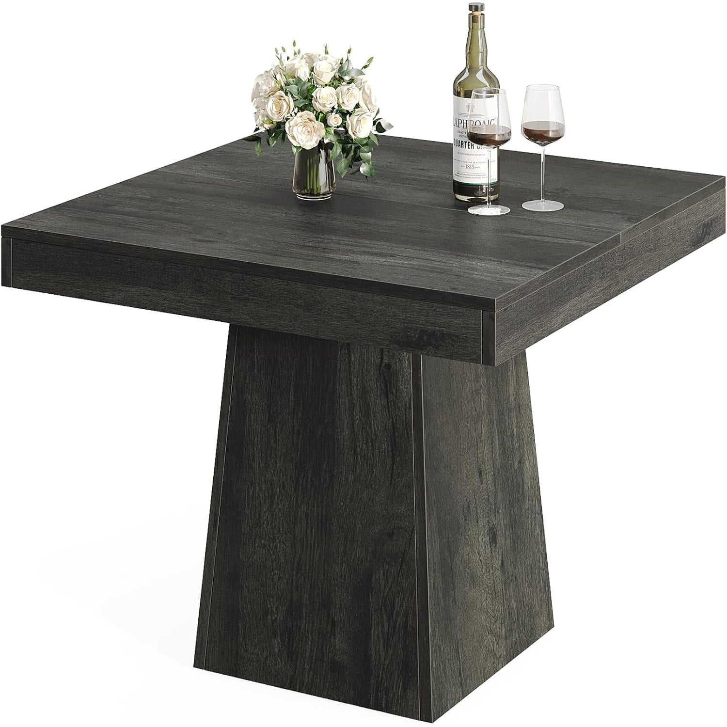 Dining Table, Rustic Farmhouse Square Kitchen Table for 4, 31.5 in L x 31.5 in W x 29.53 in H, Gray Wood Grain