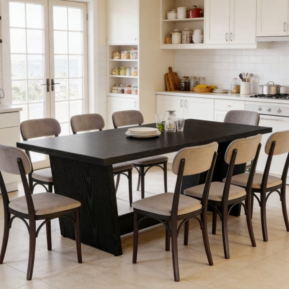 Dining Table, Rustic Farmhouse Wooden Table for 6-8 People, 70.87 in W x 31.3 in D x 29.92 in H