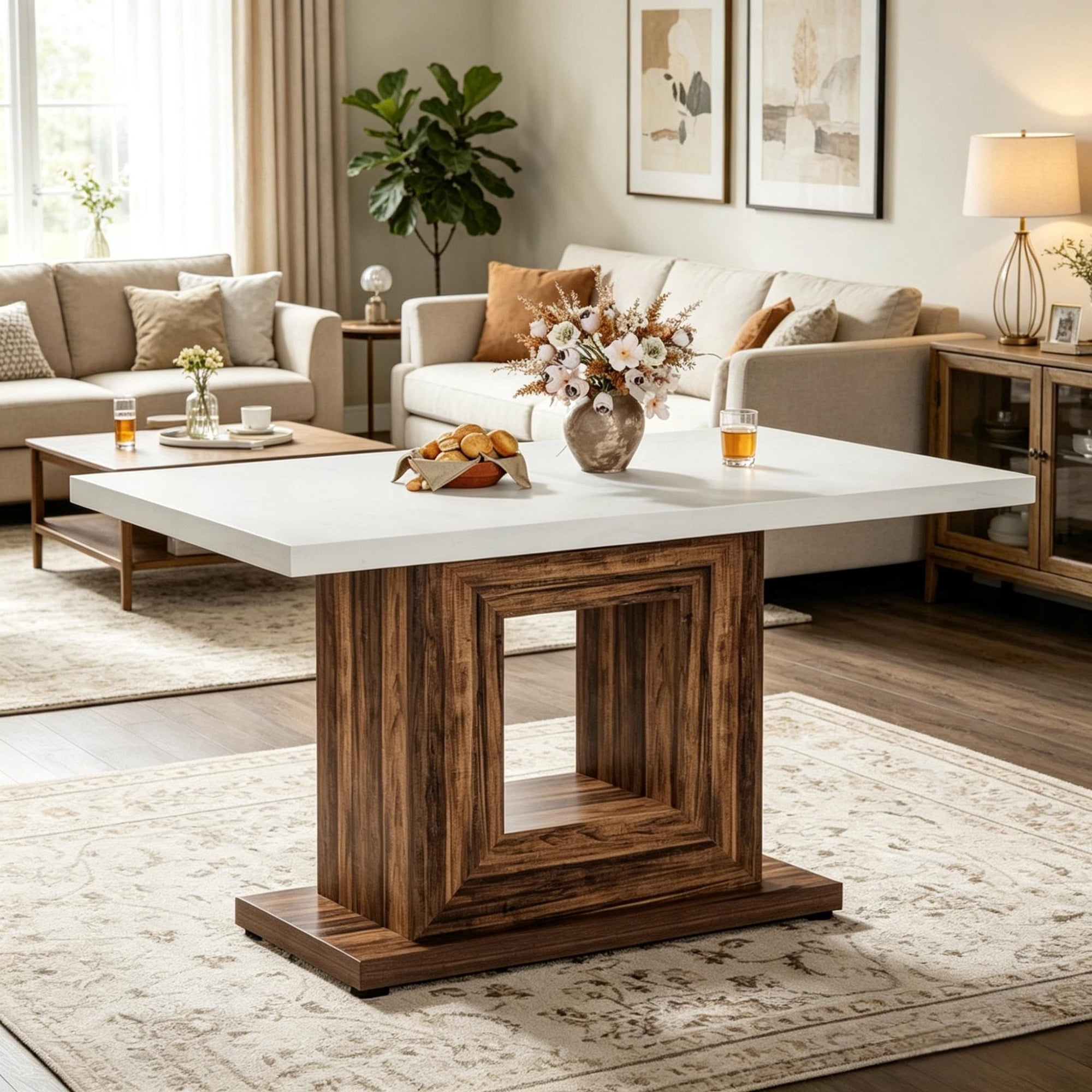 Farmhouse Dining Table, Seats 4-6, White