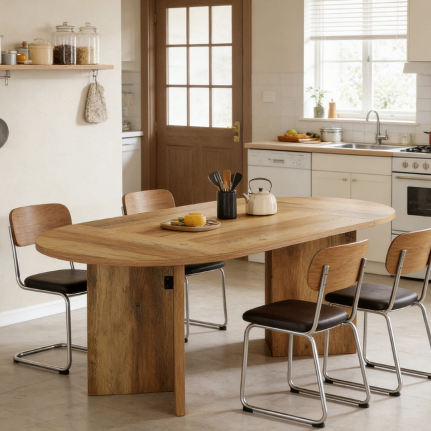 Farmhouse Oval Dining Table, 63 in Long, Seats 4-6, Brown