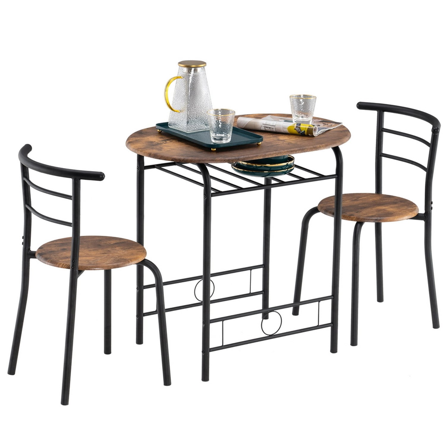 Fire Wood Black 3-Piece Breakfast Table Set with Two Chairs, 31 x 20.75 x 29.5 in