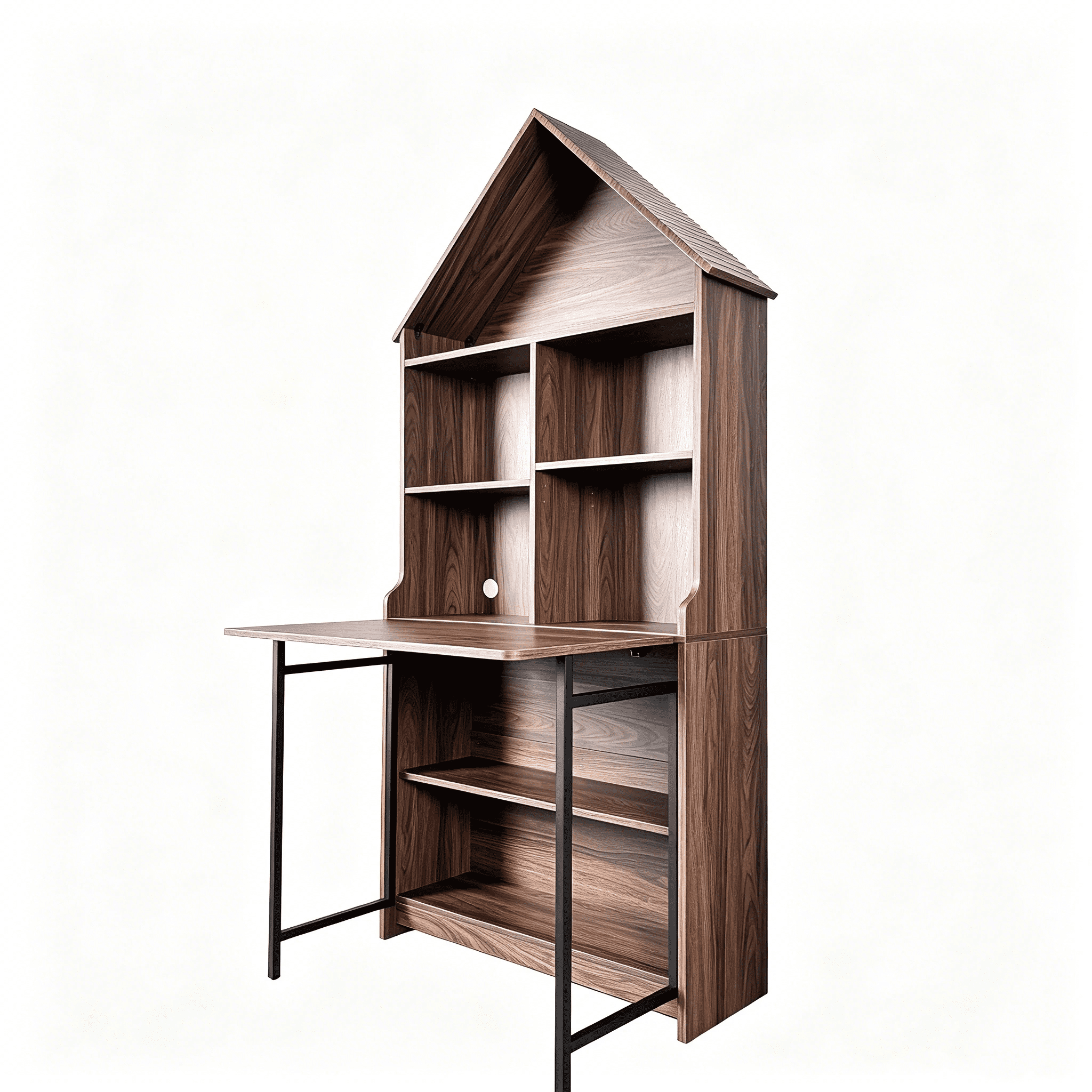 Astoutdoor Folding Craft Desk with Storage Shelves, Convertible Hideaway Desk to Bookshelf, Foldable Desk for Small Spaces