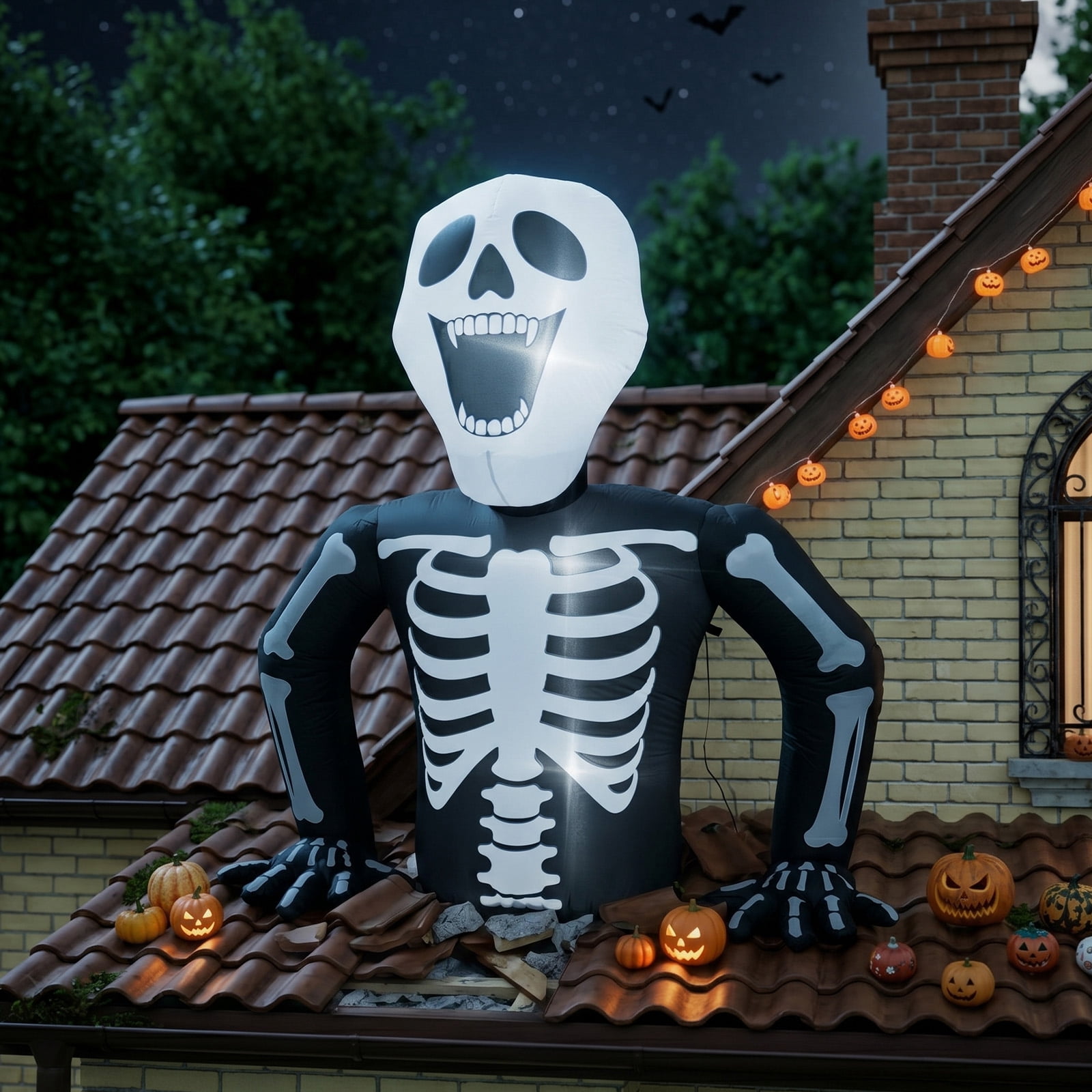 Astoutdoor Half-Skull Inflatable Halloween Decoration, Black, 9.06 in, with 3 LED Lights
