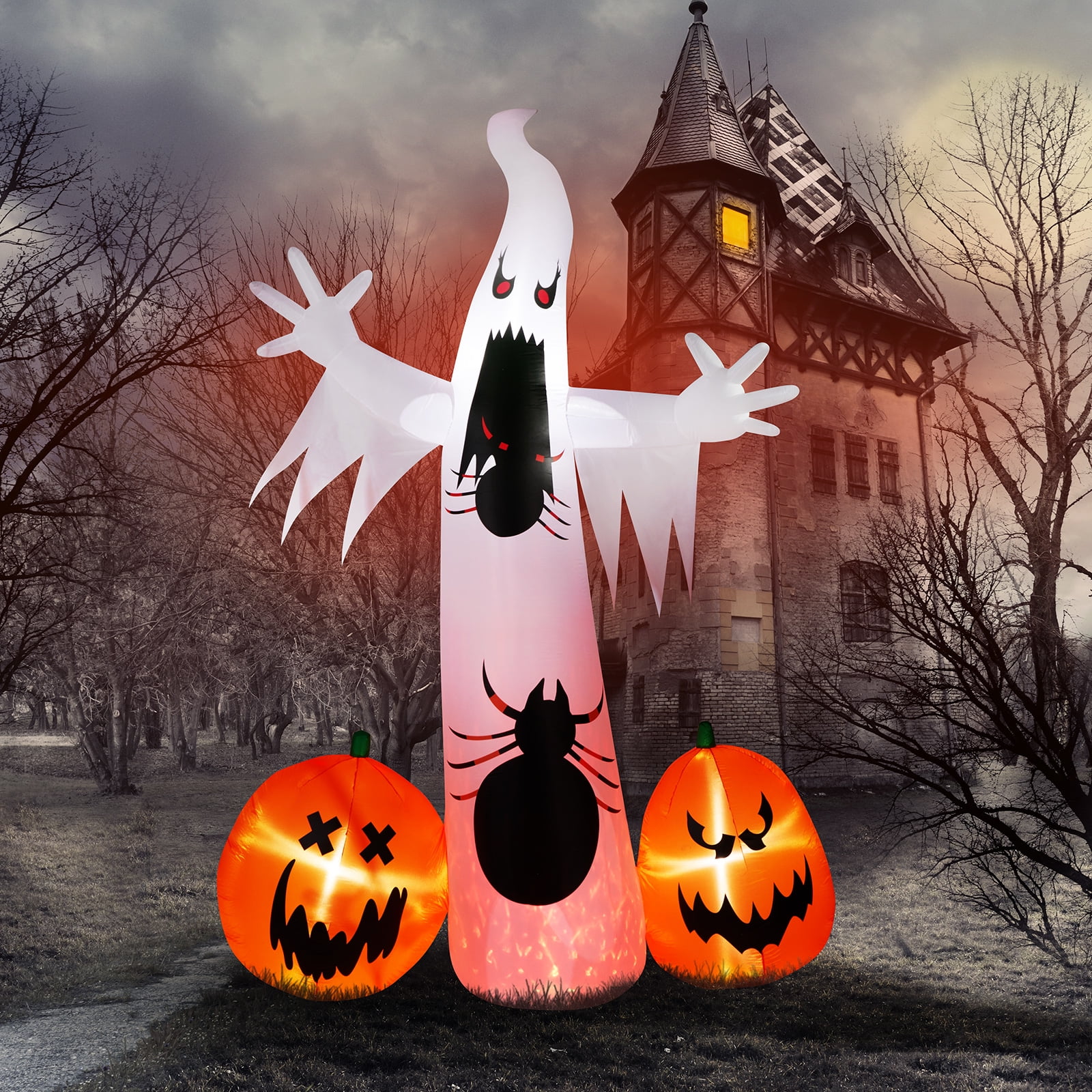 Astoutdoor Halloween Inflatable Ghost and Pumpkin Decoration, 11.8 ft, Polyester, with Built-in Fan and LED Lights