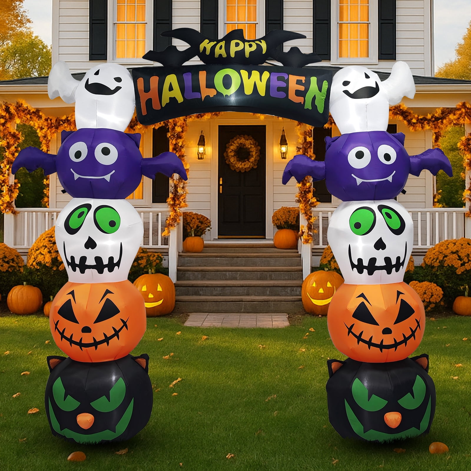Astoutdoor Halloween Inflatable Pumpkin Archway, 8.2 ft, Polyester, with Built-in White LED Lights