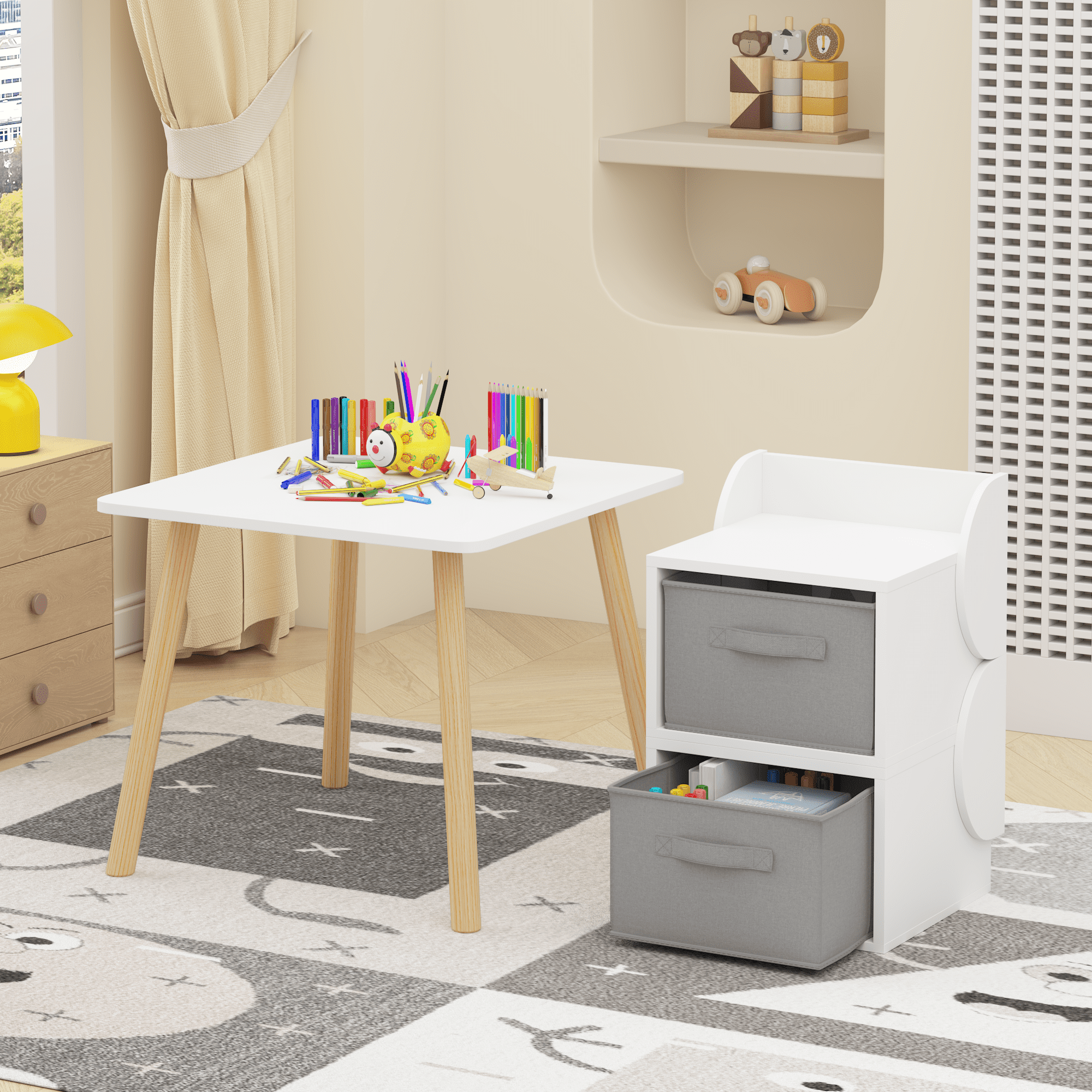 Kids Table and 2 Chair Set with Storage Bins, 3-Piece Toddler Activity ...