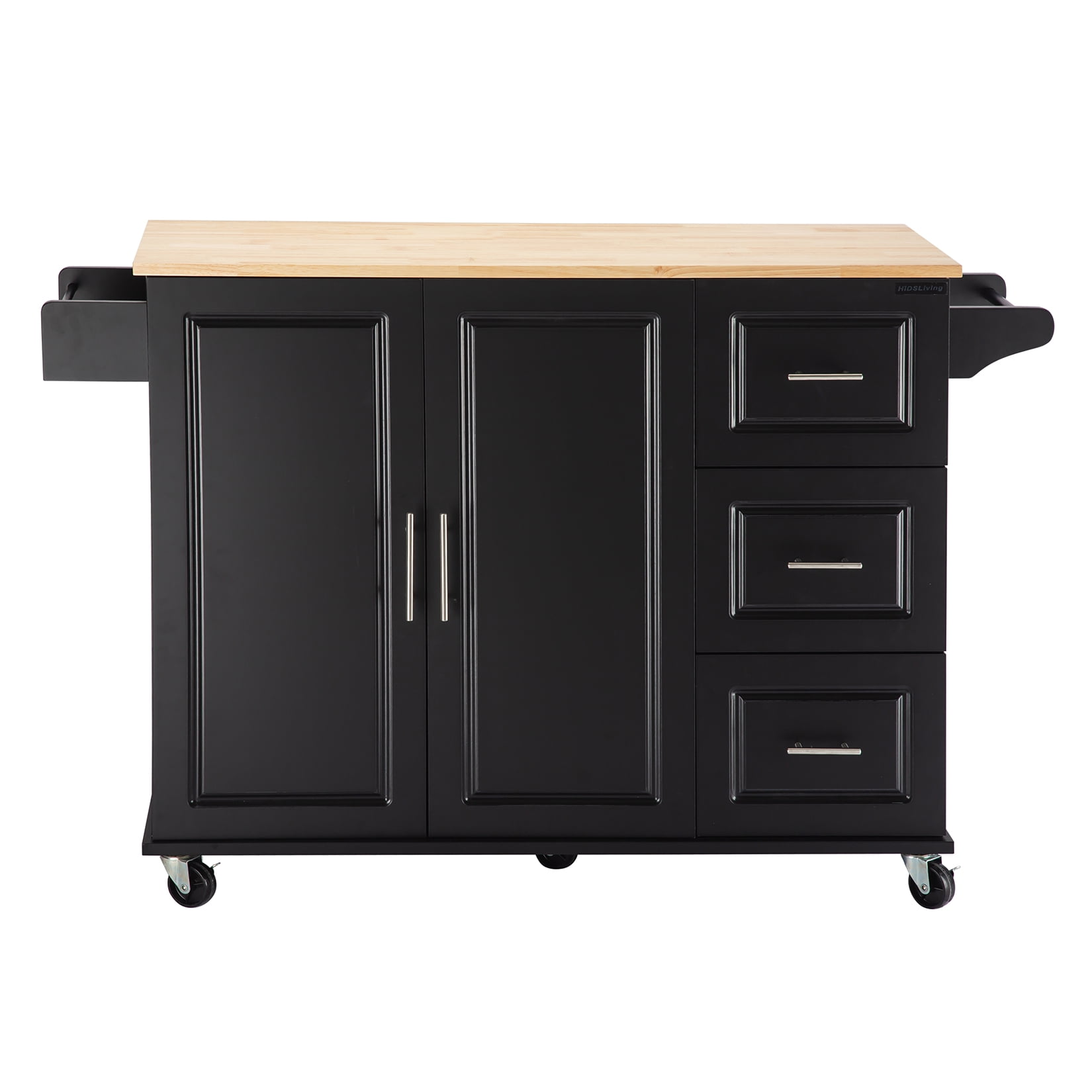 Kitchen Island Cart with Rubber Wood Top, Black