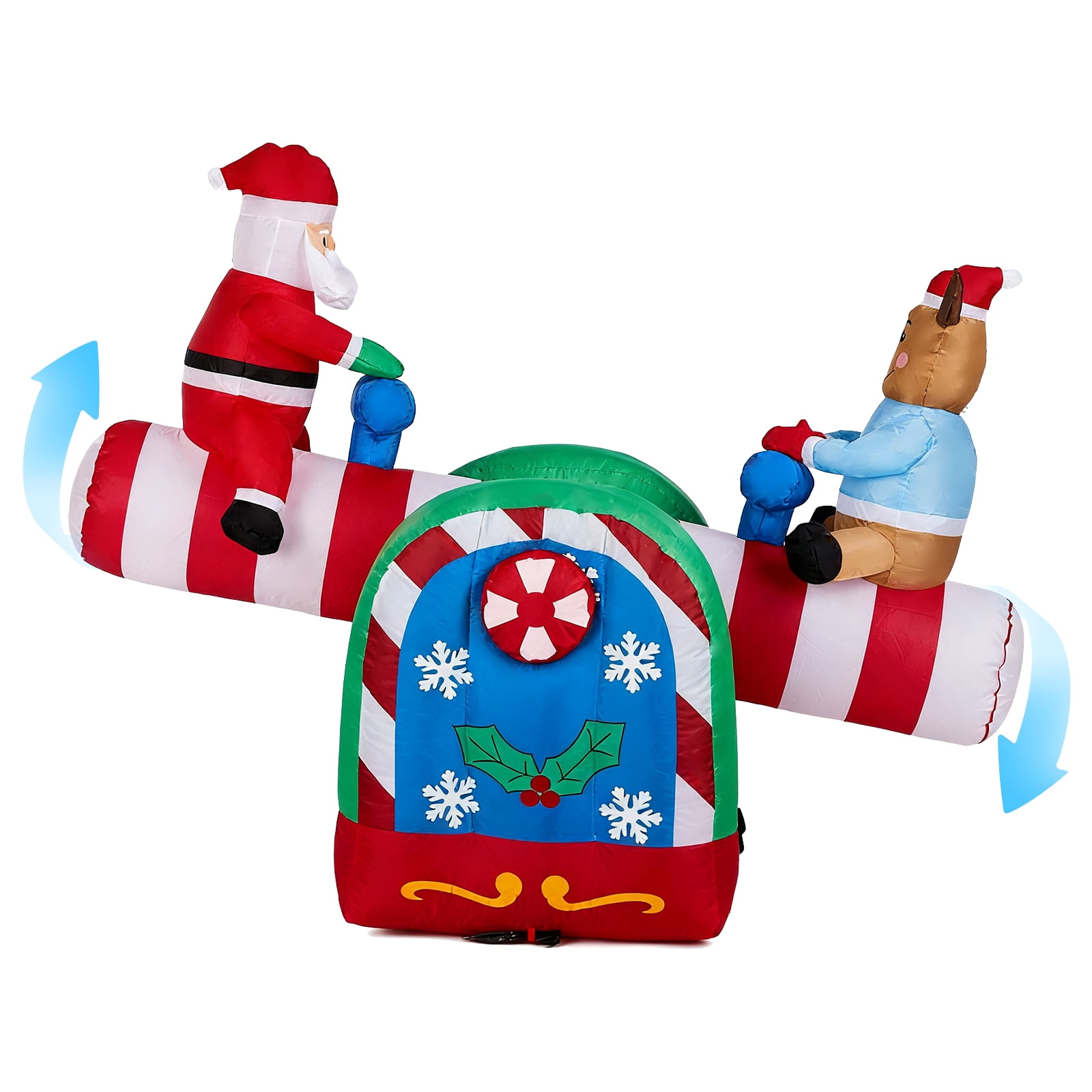 Astoutdoor Lighted Christmas Inflatable Decoration, Motorized Seesaw with Santa and Reindeer, 55.1 x 28.3 x 47.2 in, Built-in LED Lights, Blow Up Yard Decor