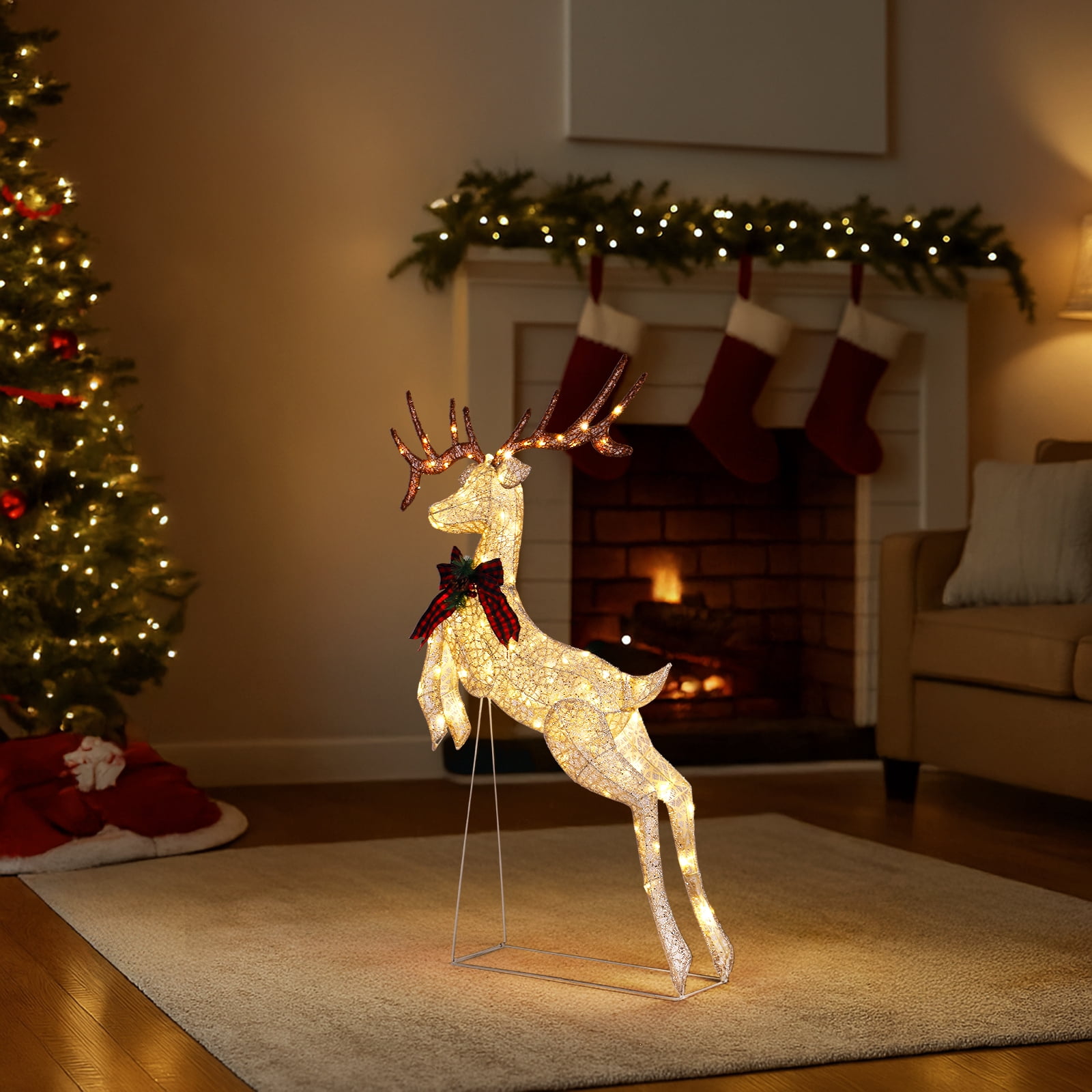 Astoutdoor Lighted Jumping Reindeer Christmas Decoration, 100 Warm White LED Lights, Indoor Outdoor Holiday Display